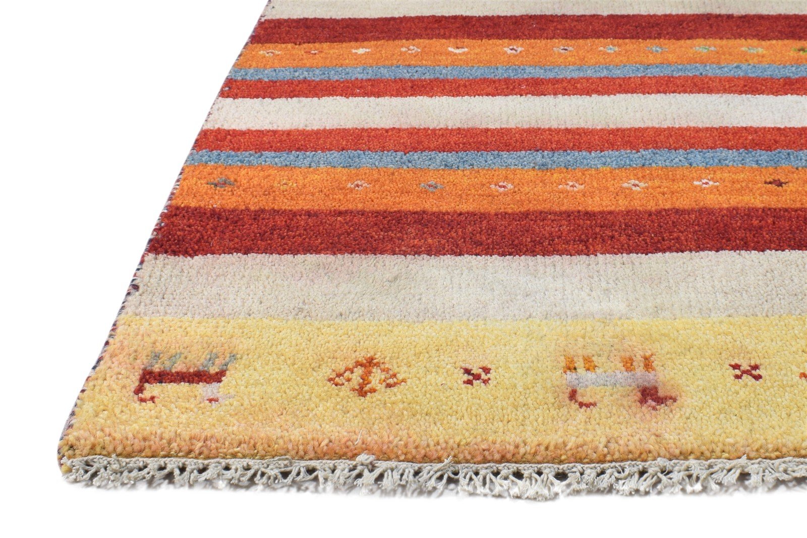 2' X 3' Rug Wool Cream Southwestern Hand Knotted Gabbeh Striped Small Carpet 