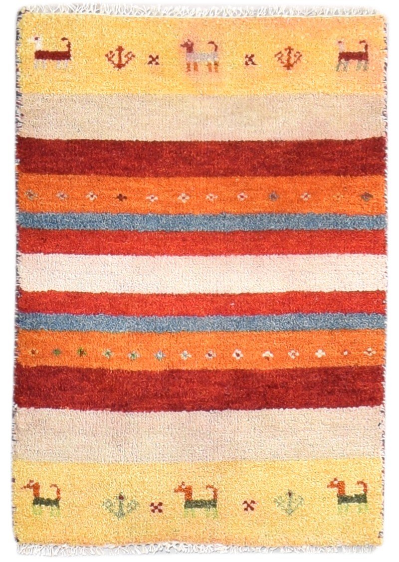 2' X 3' Rug Wool Cream Southwestern Hand Knotted Gabbeh Striped Small Carpet 