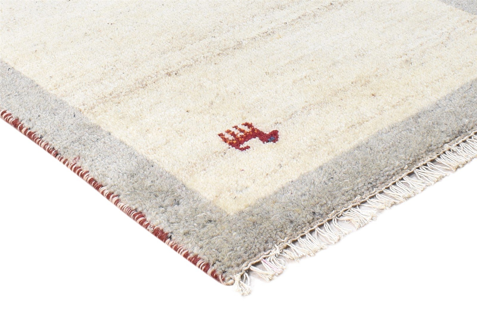 Hand Knotted Cream Wool Rug 2' X 3' Modern Scandinavian Bordered Small Carpet 