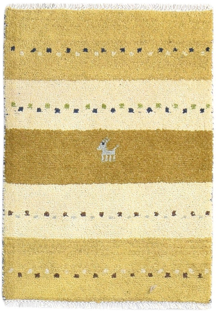 Hand Knotted Beige Wool Rug 2' X 3' Southwestern Gabbeh Striped Small Carpet 