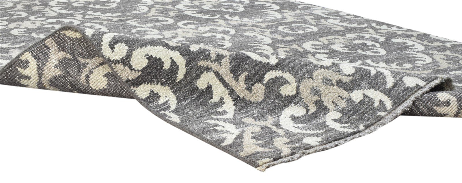 5X8 Rug Wool Silk Charcoal Modern Hand Knotted Indian Floral Room Size Carpet 