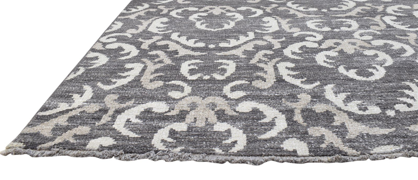 5X8 Rug Wool Silk Charcoal Modern Hand Knotted Indian Floral Room Size Carpet