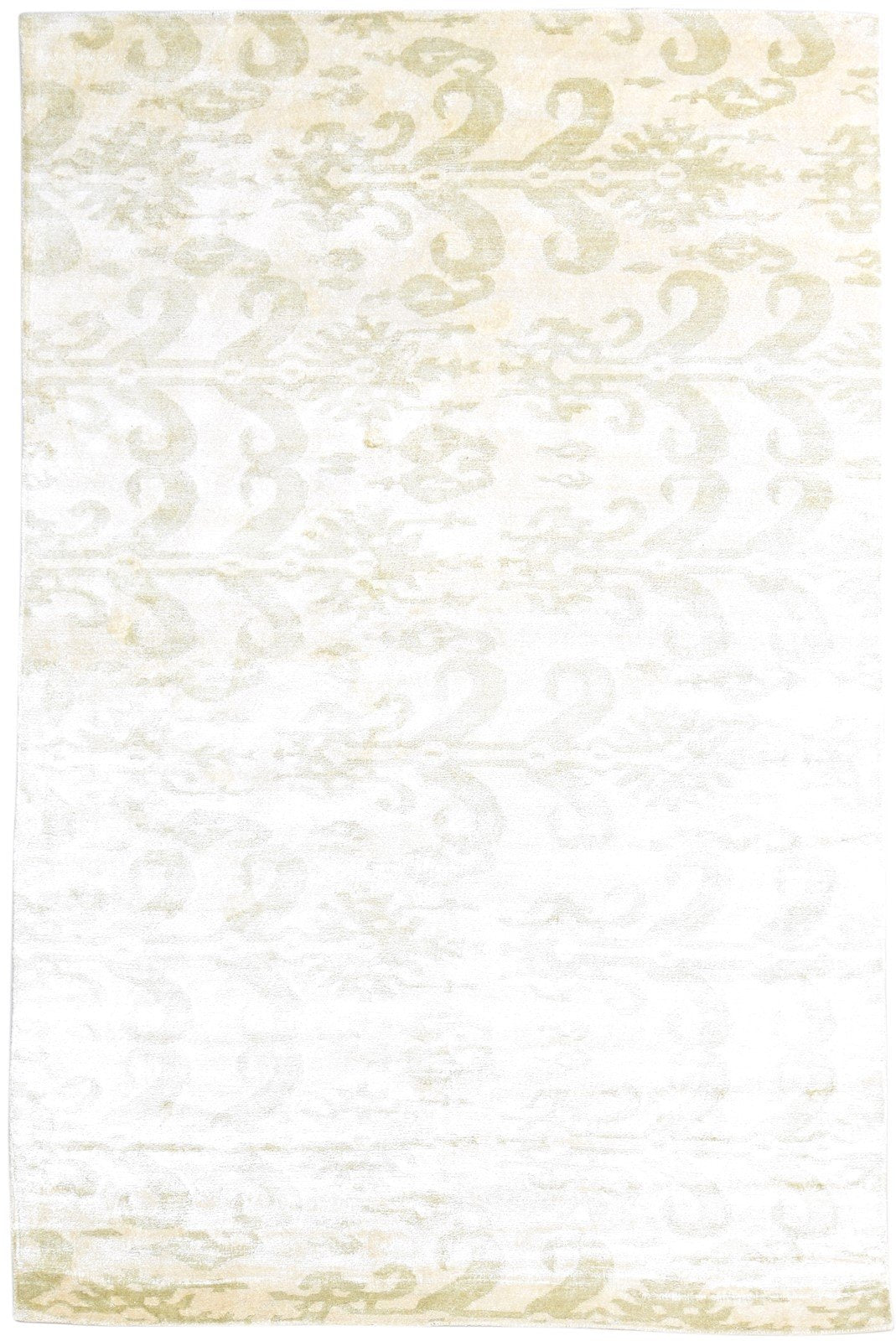 Cream Silk Rug 6' X 9' Modern Hand Knotted European Ikat Room Size Carpet 