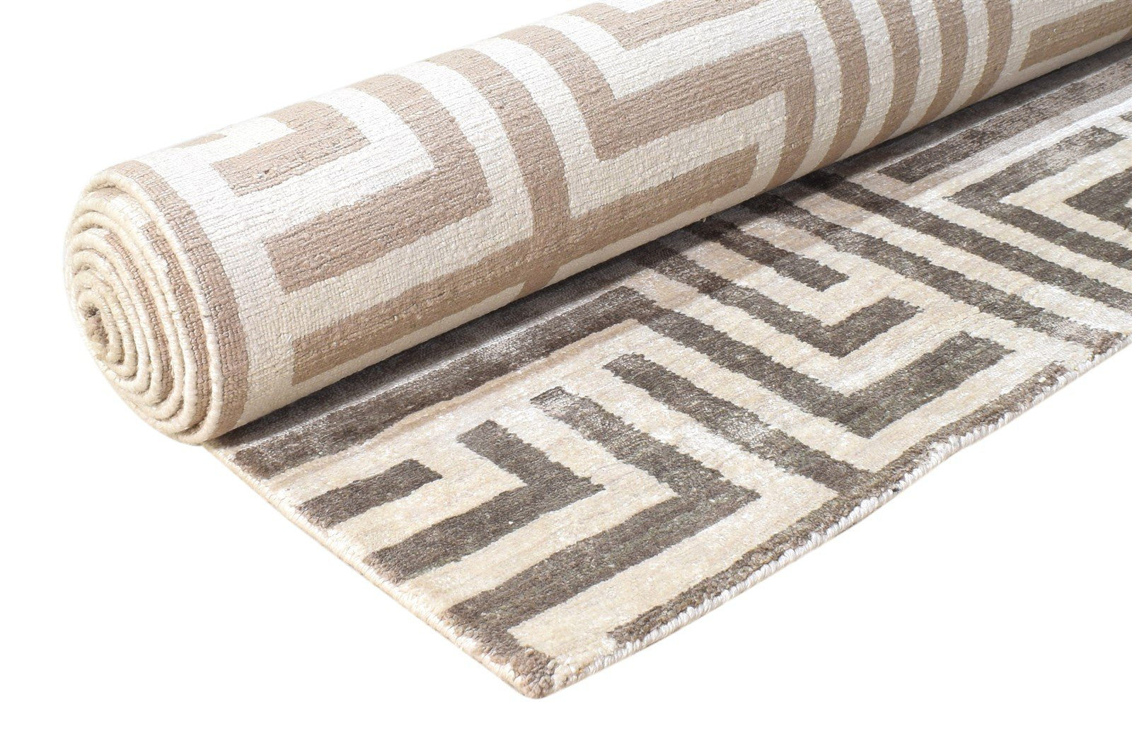 Silk Cream Rug 6' X 8' Modern Hand Knotted Moroccan Geometric Room Size Carpet  Area Rug 