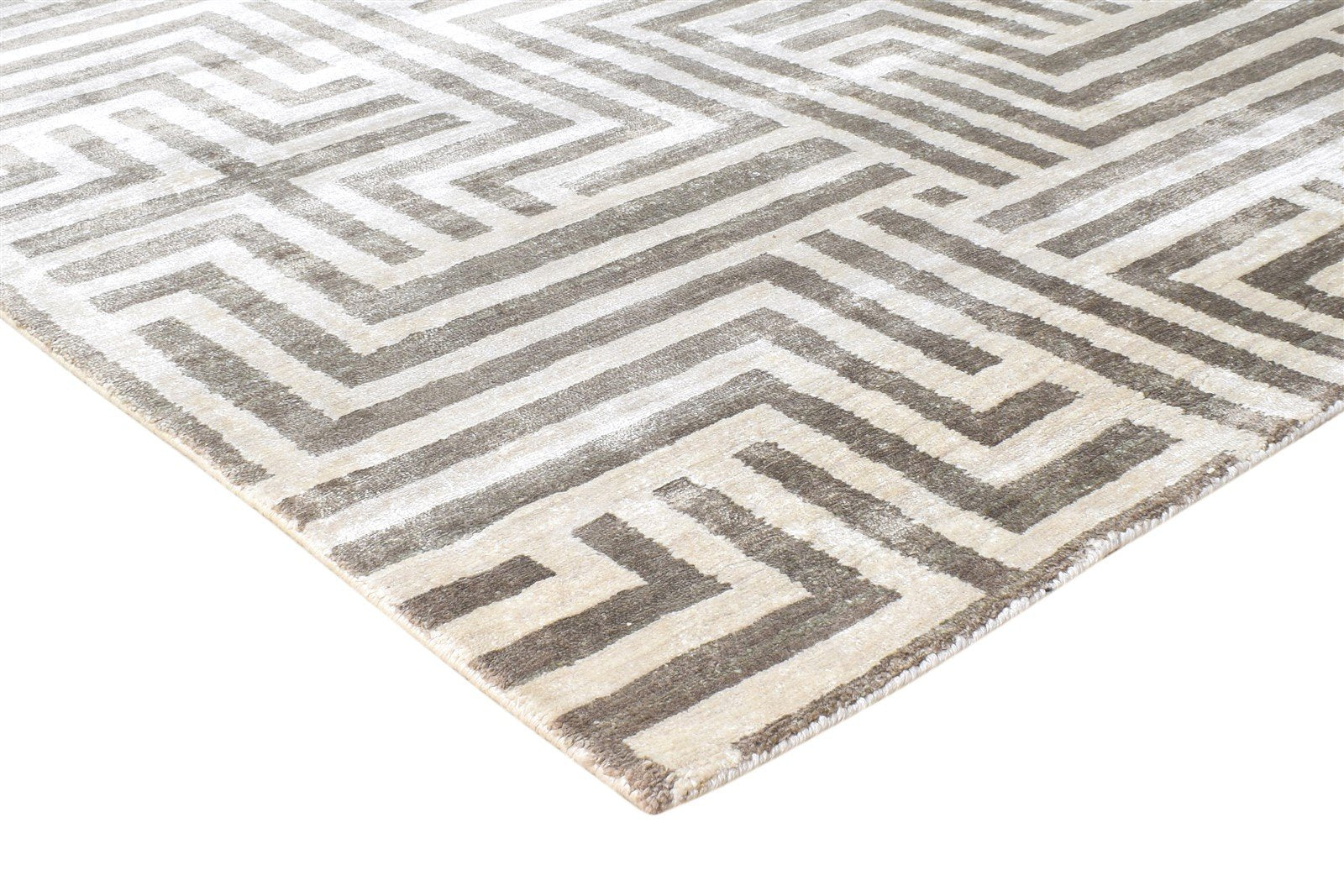 Silk Cream Rug 6' X 8' Modern Hand Knotted Moroccan Geometric Room Size Carpet 