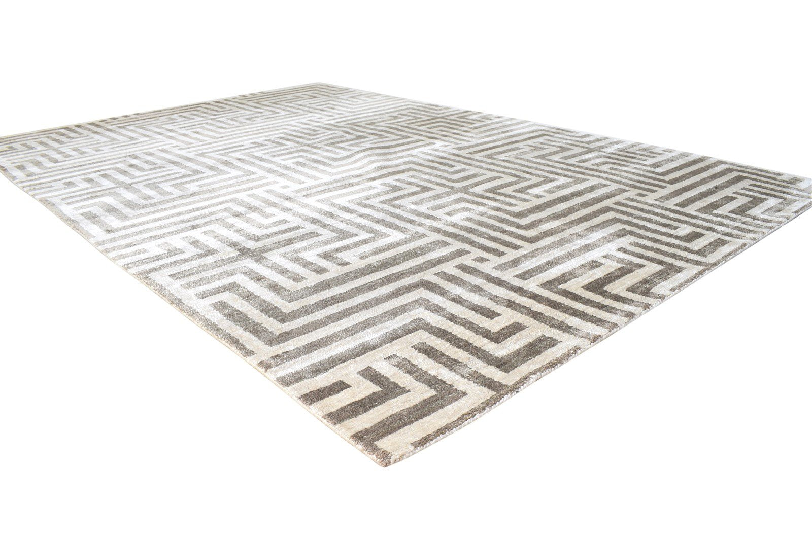 Silk Cream Rug 6' X 8' Modern Hand Knotted Moroccan Geometric Room Size Carpet 