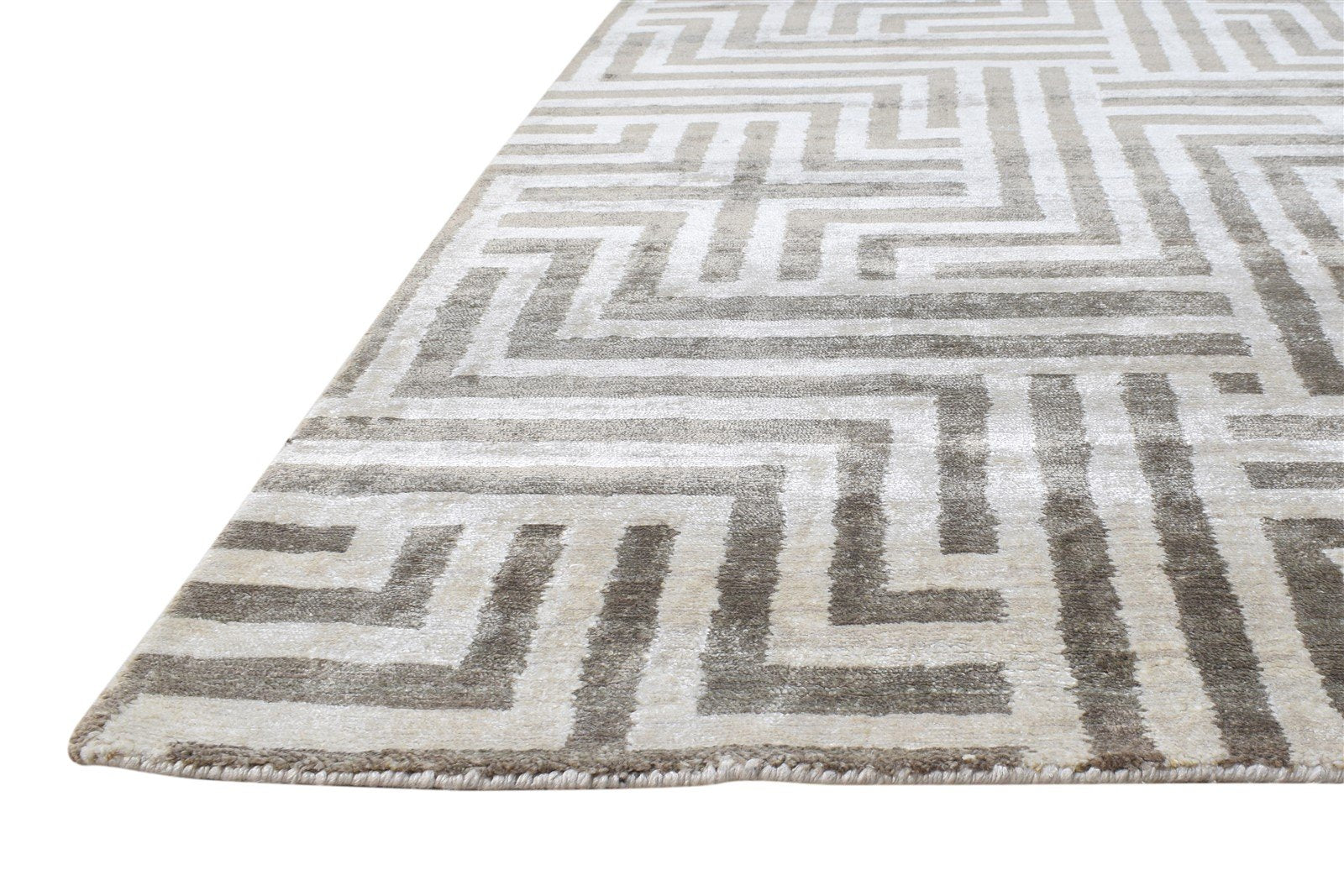 Silk Cream Rug 6' X 8' Modern Hand Knotted Moroccan Geometric Room Size Carpet 