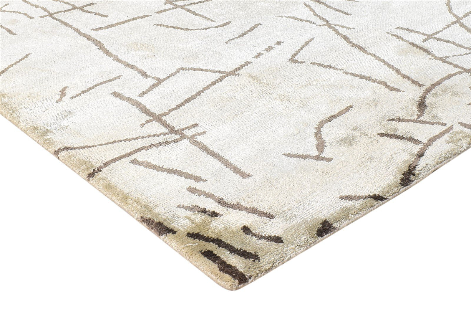 6X9 Rug Silk Cream Modern Hand Knotted Scandinavian Abstract Room Size Carpet 