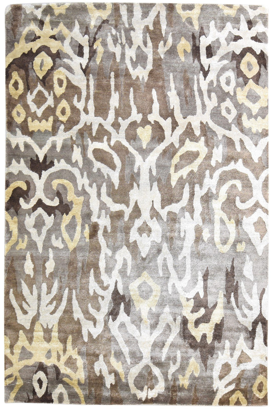 Silk Grey Rug 6X9 Modern Hand Knotted Scandinavian Abstract Room Size Carpet 