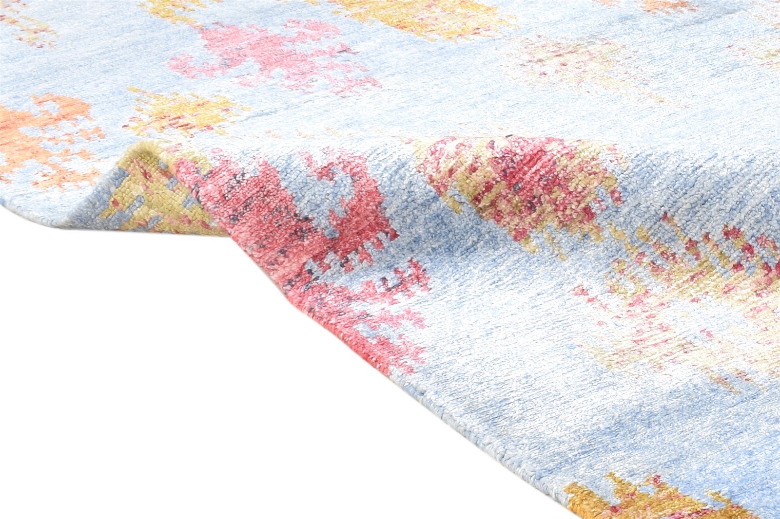 Hand Knotted Light Blue Silk Rug 6' X 9' Modern European Ikat Room Size Carpet  Area Rug 