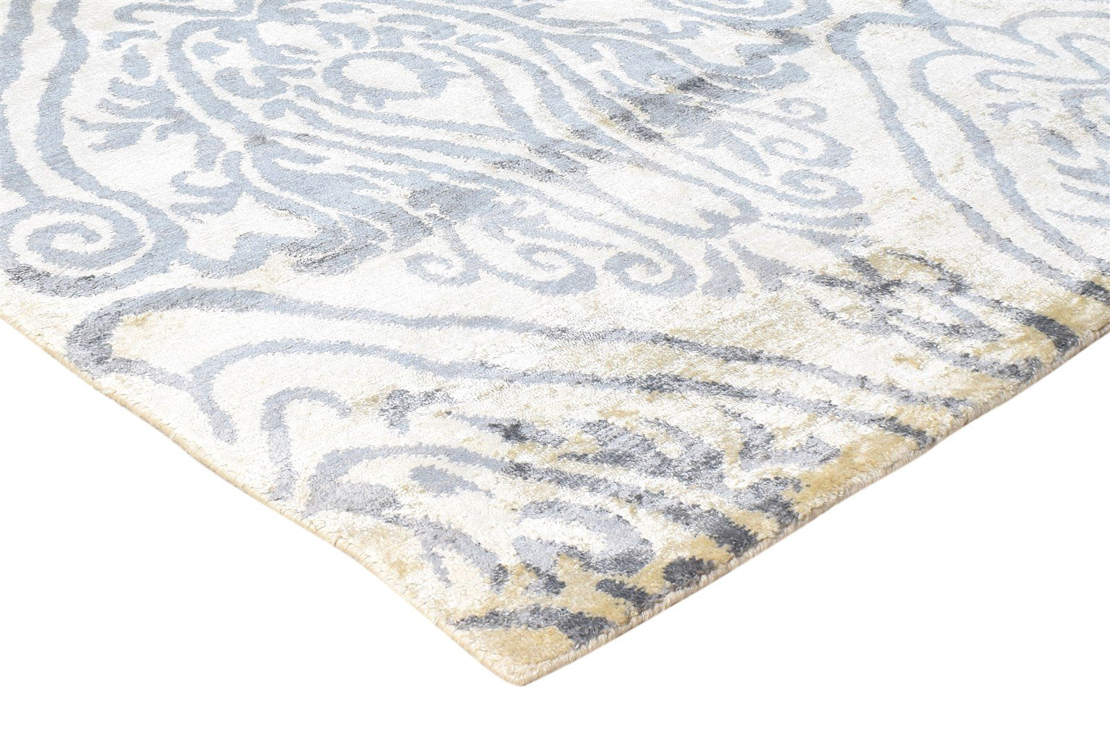 Silk Cream Rug 6' X 9' Modern Hand Knotted European Damask Room Size Carpet 