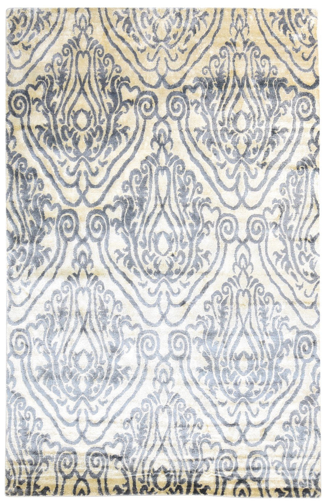 Silk Cream Rug 6' X 9' Modern Hand Knotted European Damask Room Size Carpet 