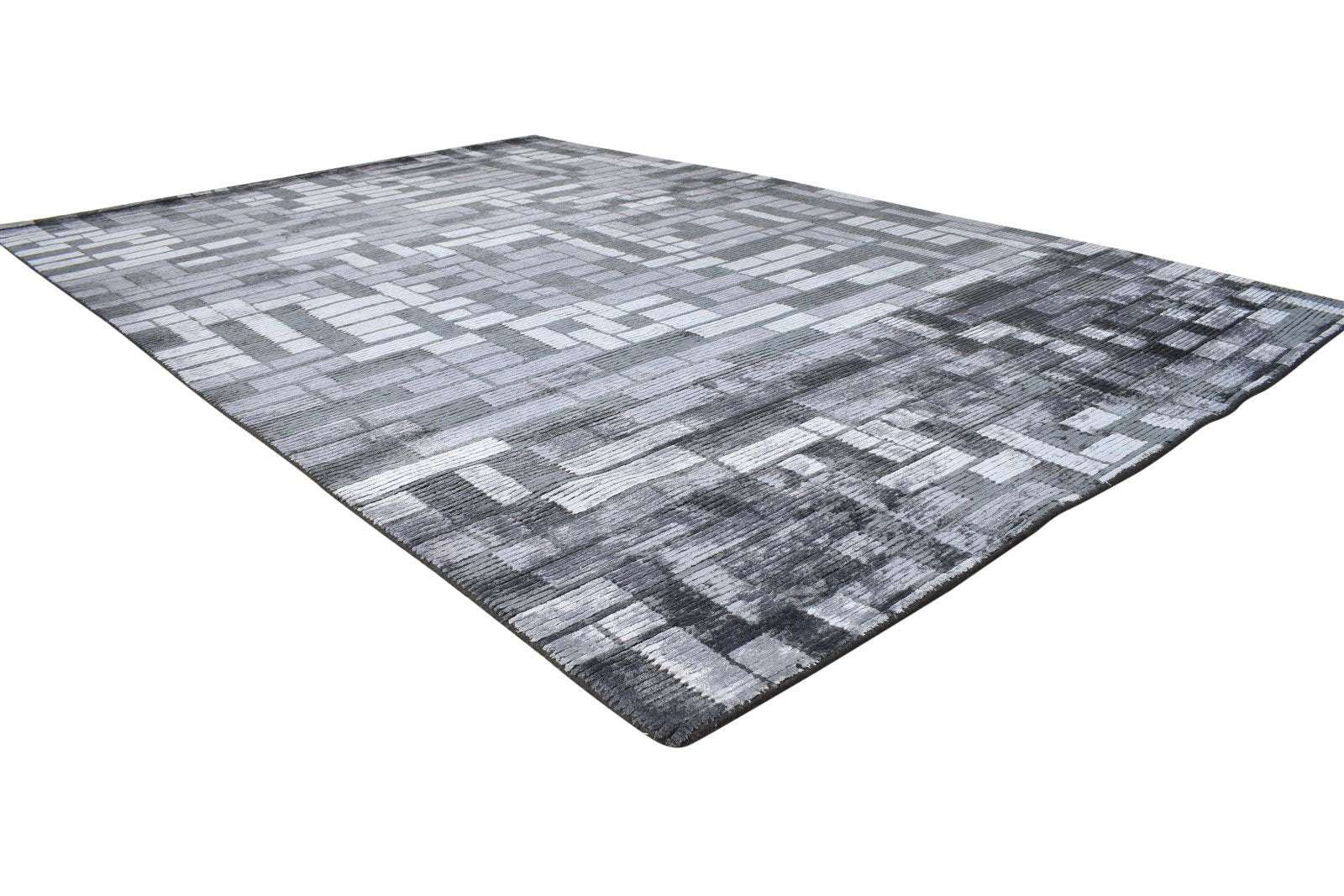 6X9 Rug Silk Grey Modern Hand Knotted Scandinavian Geometric Room Size Carpet 