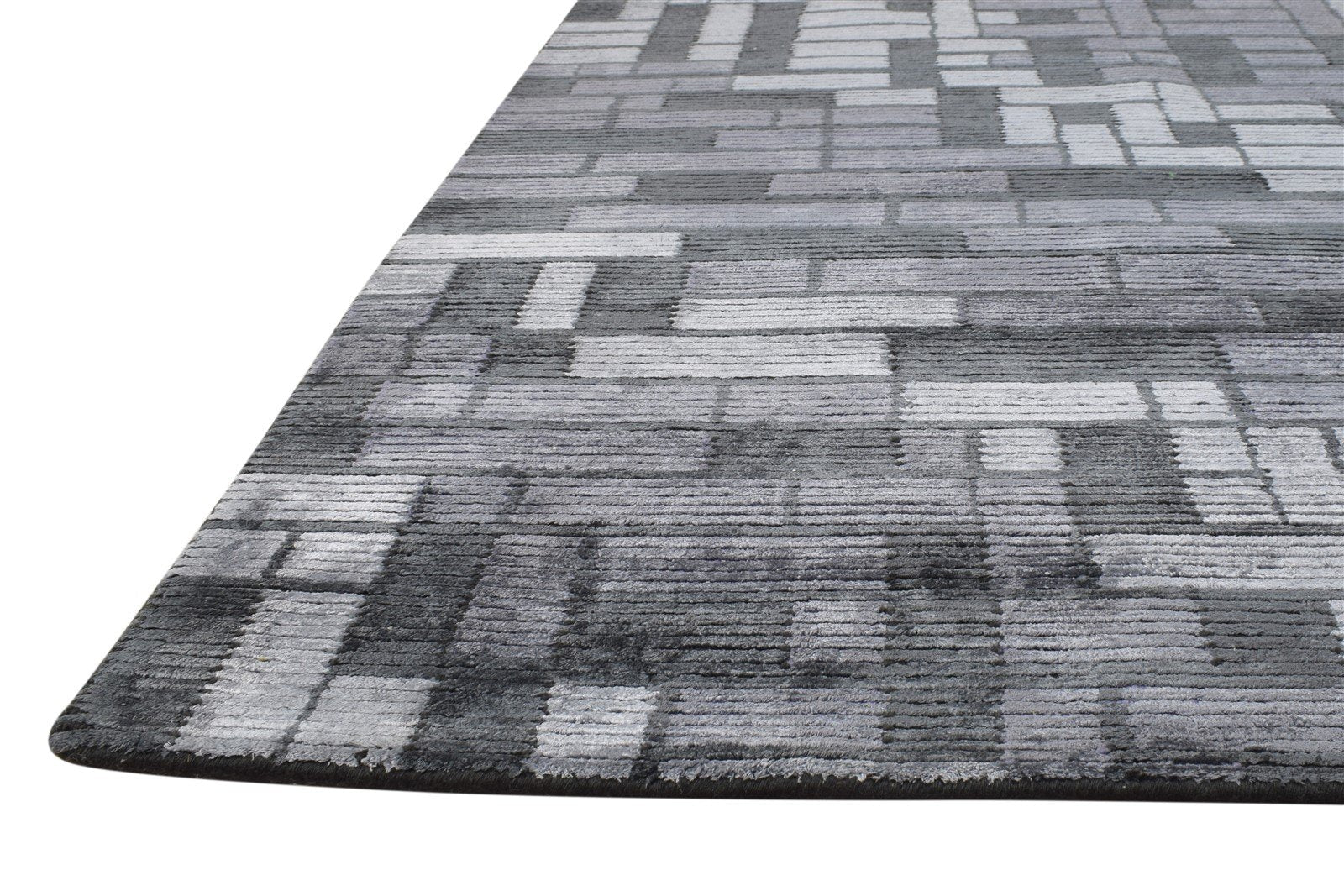 6X9 Rug Silk Grey Modern Hand Knotted Scandinavian Geometric Room Size Carpet 