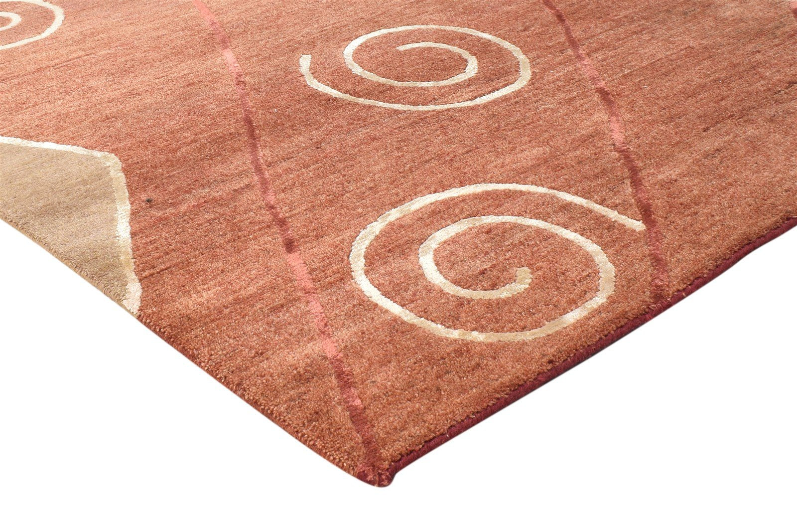 Hand Knotted Brown Wool / Silk Rug 6X8 Modern American Swirls Room Size Carpet 