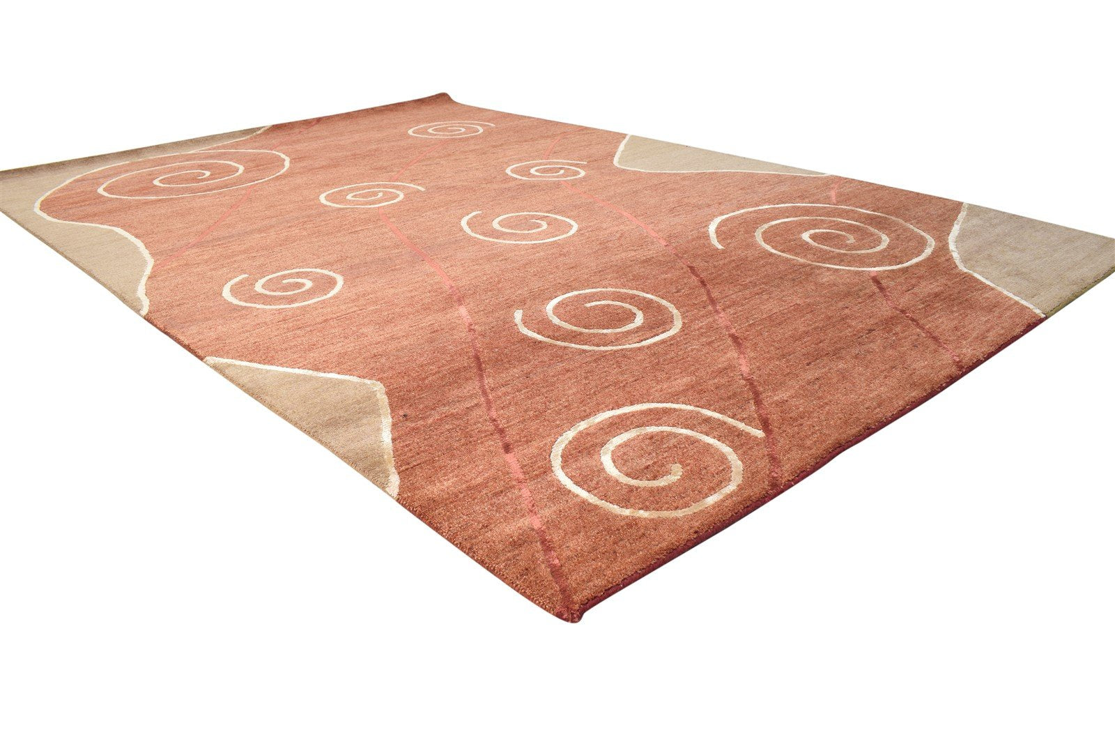 Hand Knotted Brown Wool / Silk Rug 6X8 Modern American Swirls Room Size Carpet 