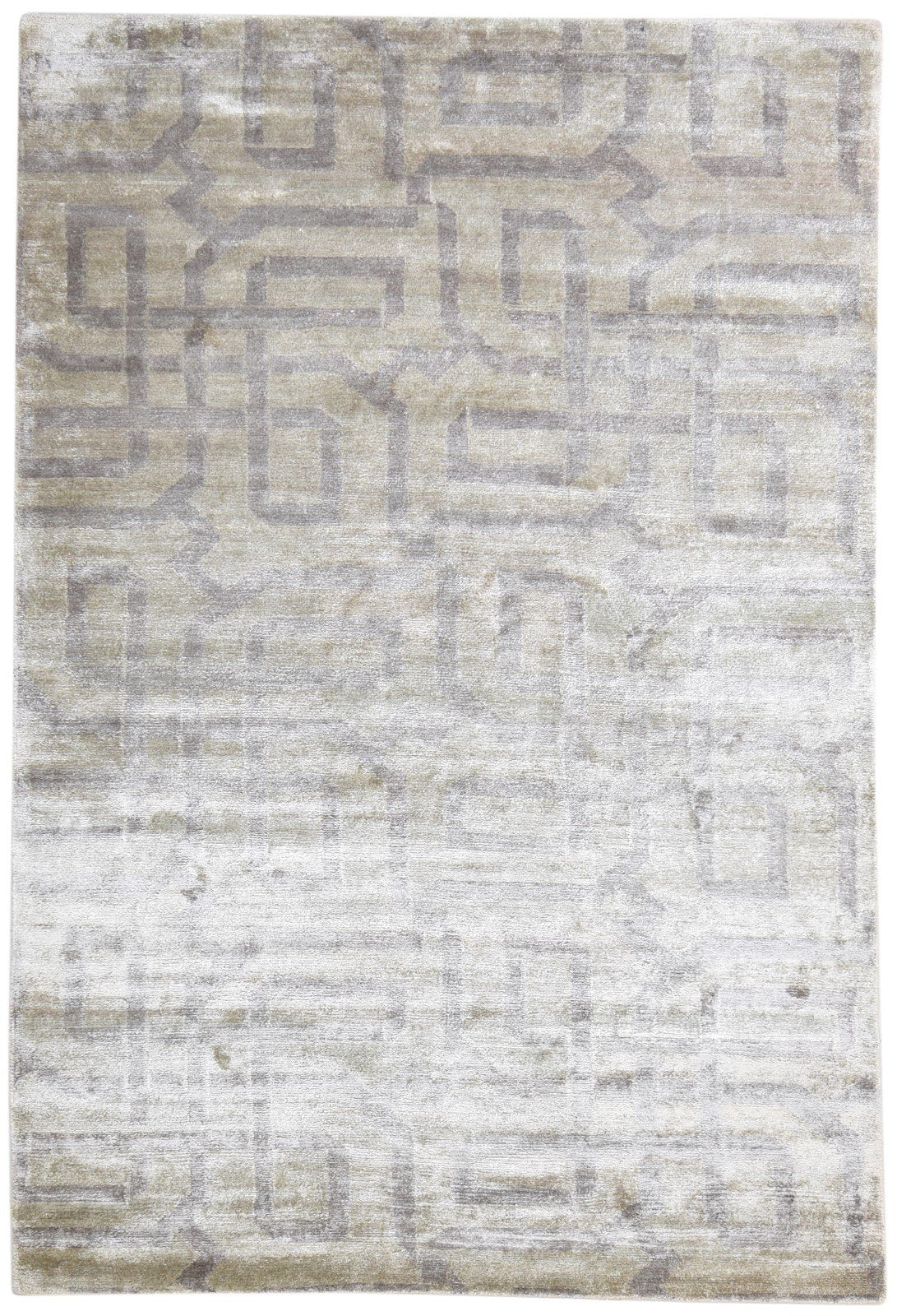 6X9 Rug Silk Beige Modern Hand Knotted Scandinavian Geometric Room Size Carpet 