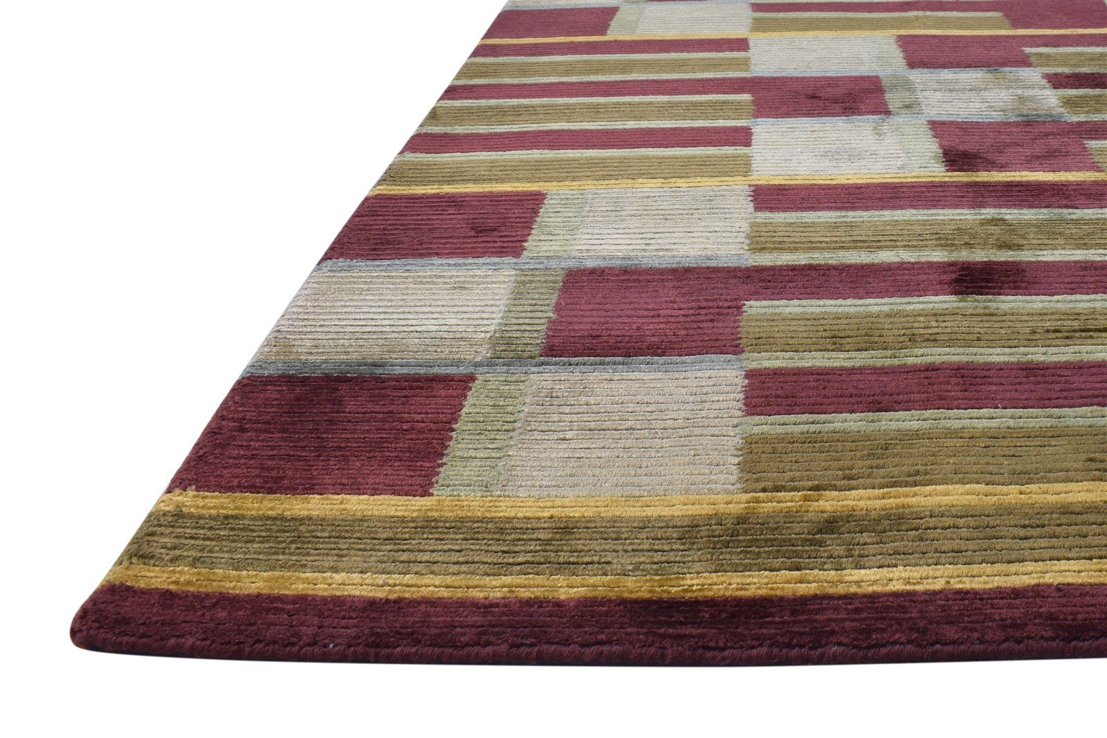 Silk Olive Rug 6X8 Modern Hand Knotted Scandinavian Geometric Room Size Carpet 