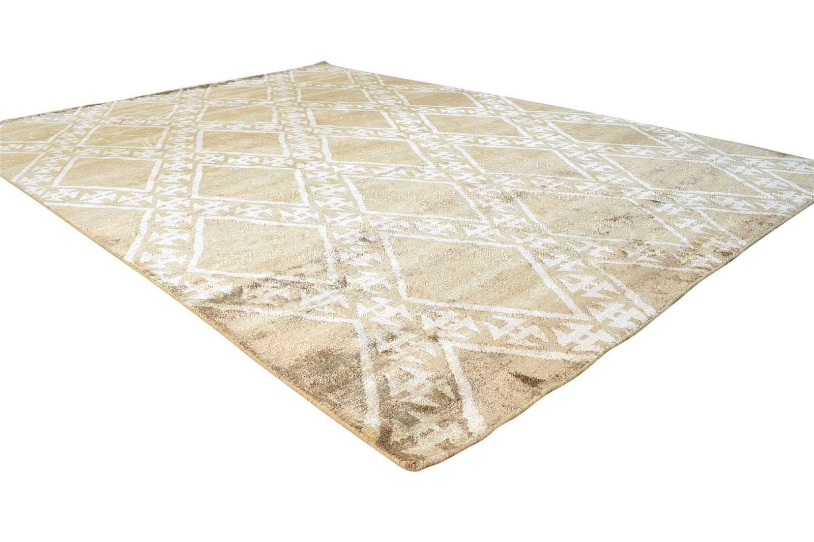 Hand Knotted Brown Silk Rug 6' X 8' Modern Moroccan Diamond Room Size Carpet 