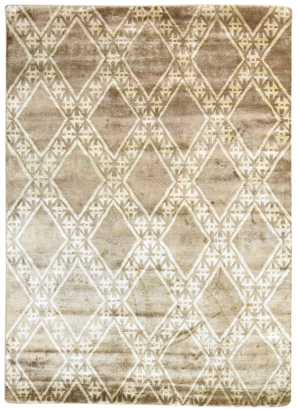 Hand Knotted Brown Silk Rug 6' X 8' Modern Moroccan Diamond Room Size Carpet 