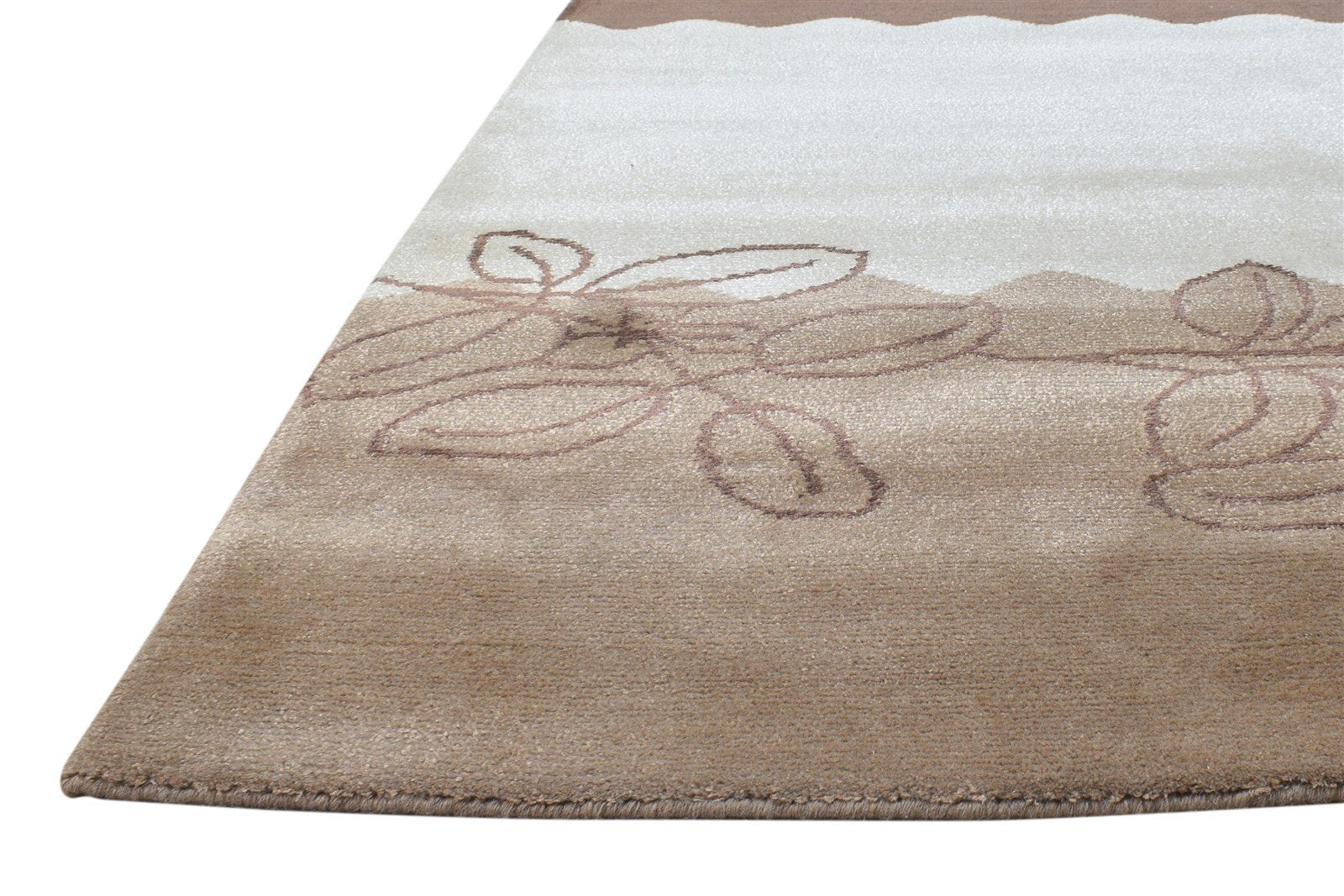 Hand Knotted Brown Silk Rug 6' X 8' Modern French Floral Room Size Carpet  Area Rug 