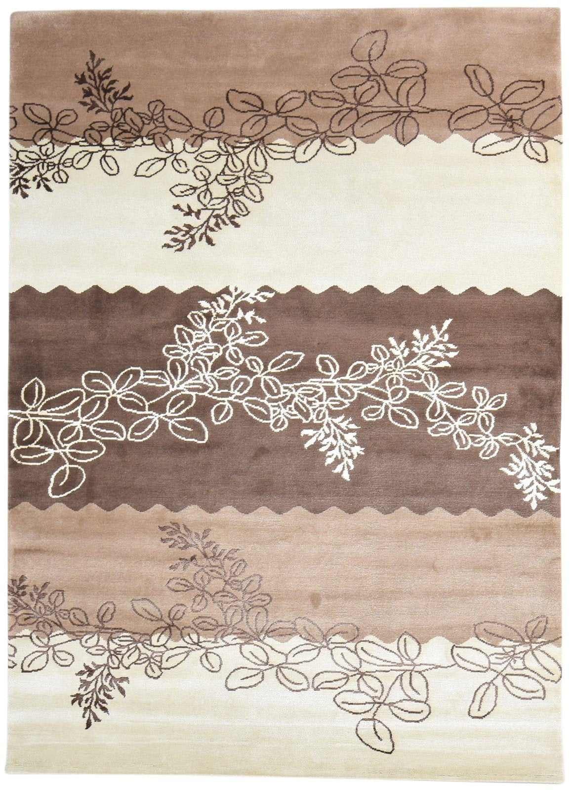 Hand Knotted Brown Silk Rug 6' X 8' Modern French Floral Room Size Carpet  Area Rug 