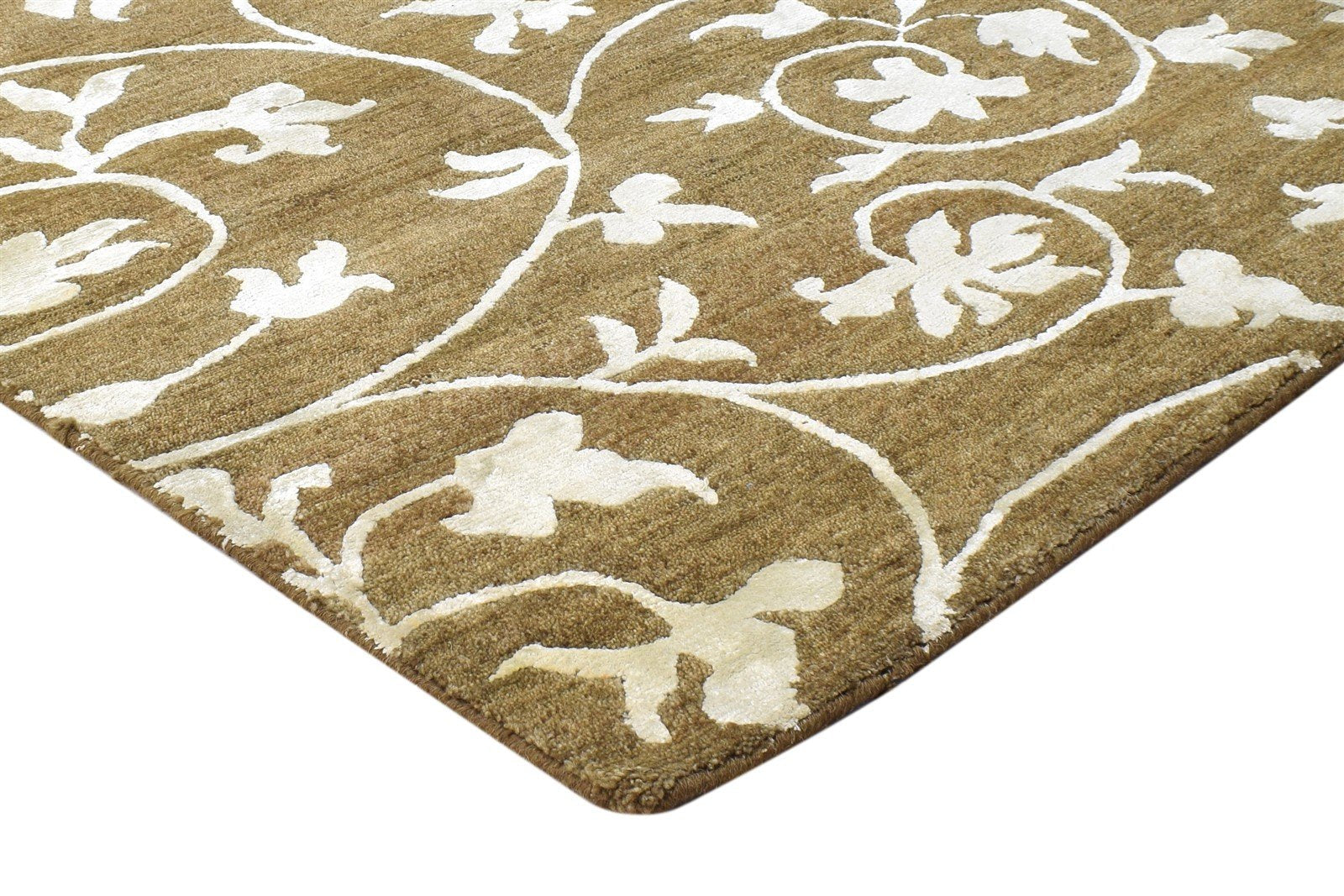 Brown Wool / Silk Rug 6X9 Modern Hand Knotted French Floral Room Size Carpet 