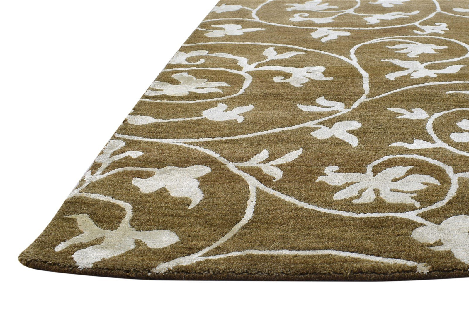 Brown Wool / Silk Rug 6X9 Modern Hand Knotted French Floral Room Size Carpet 