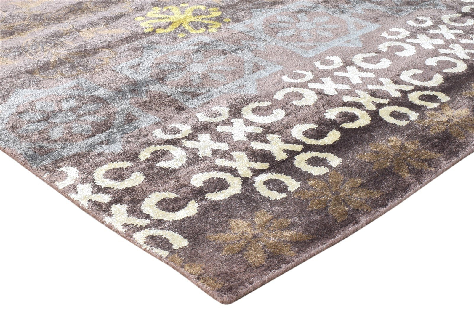 Hand Knotted Brown Silk Rug 6' X 9' Modern American Abstract Room Size Carpet 