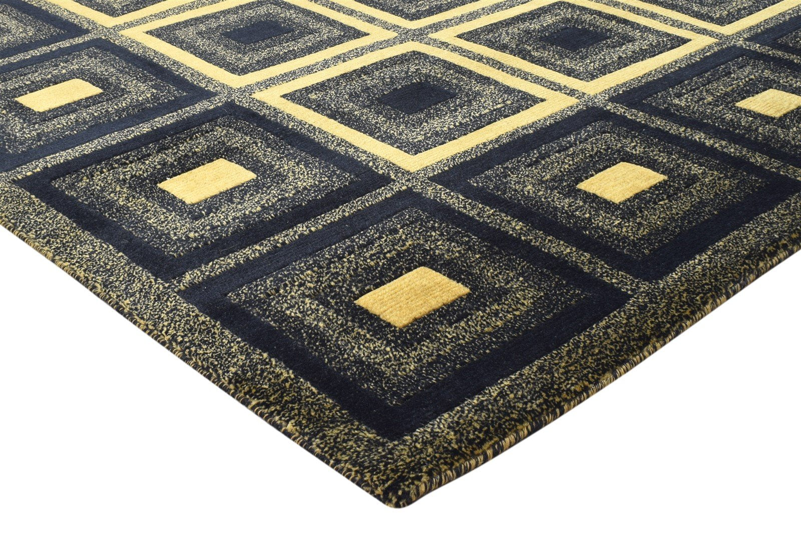 Wool / Silk Navy Blue Rug 6X9 Modern Hand Knotted Moroccan Geometric Room Size 