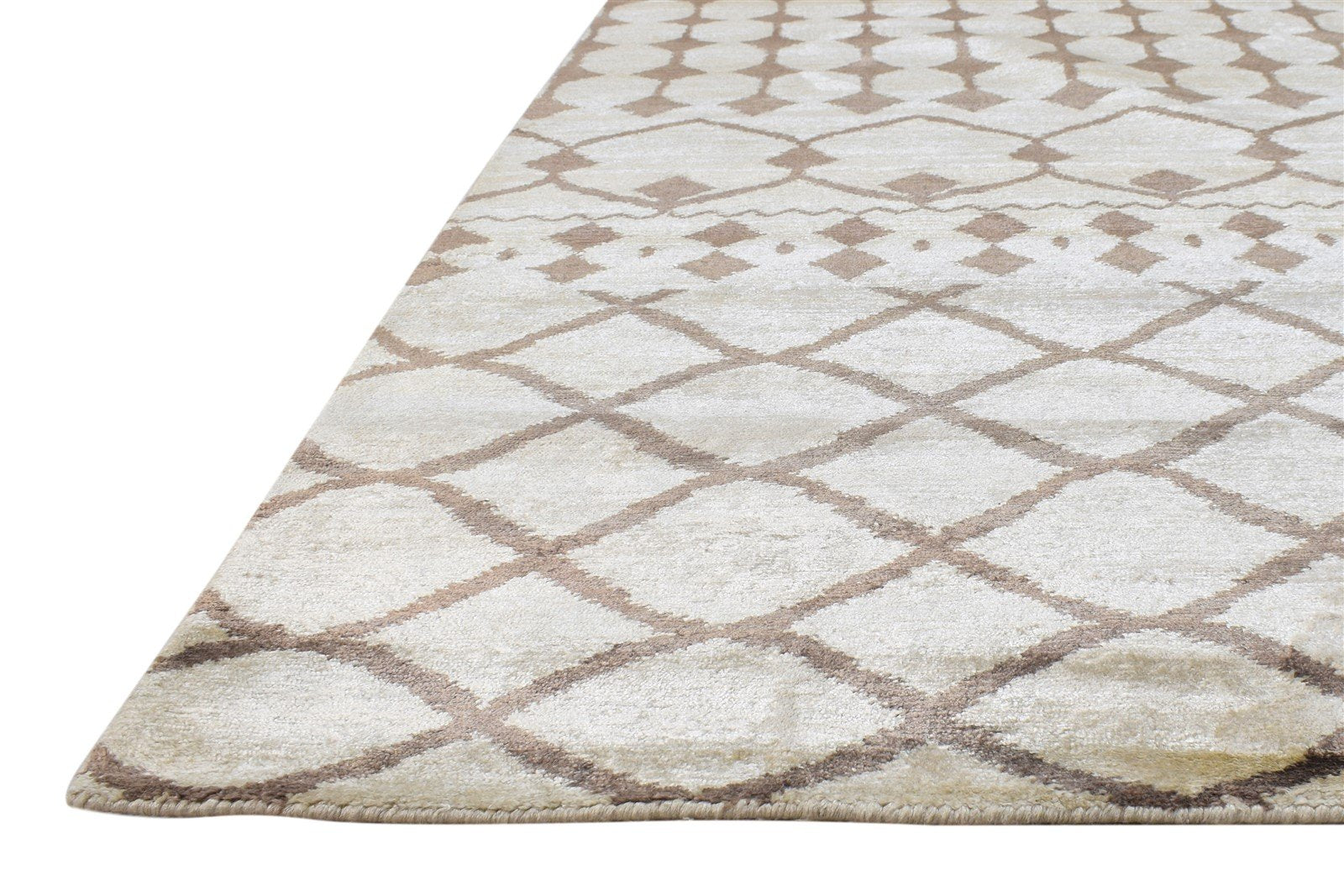 6' X 9' Rug Silk Cream Modern Hand Knotted Moroccan Geometric Room Size Carpet 