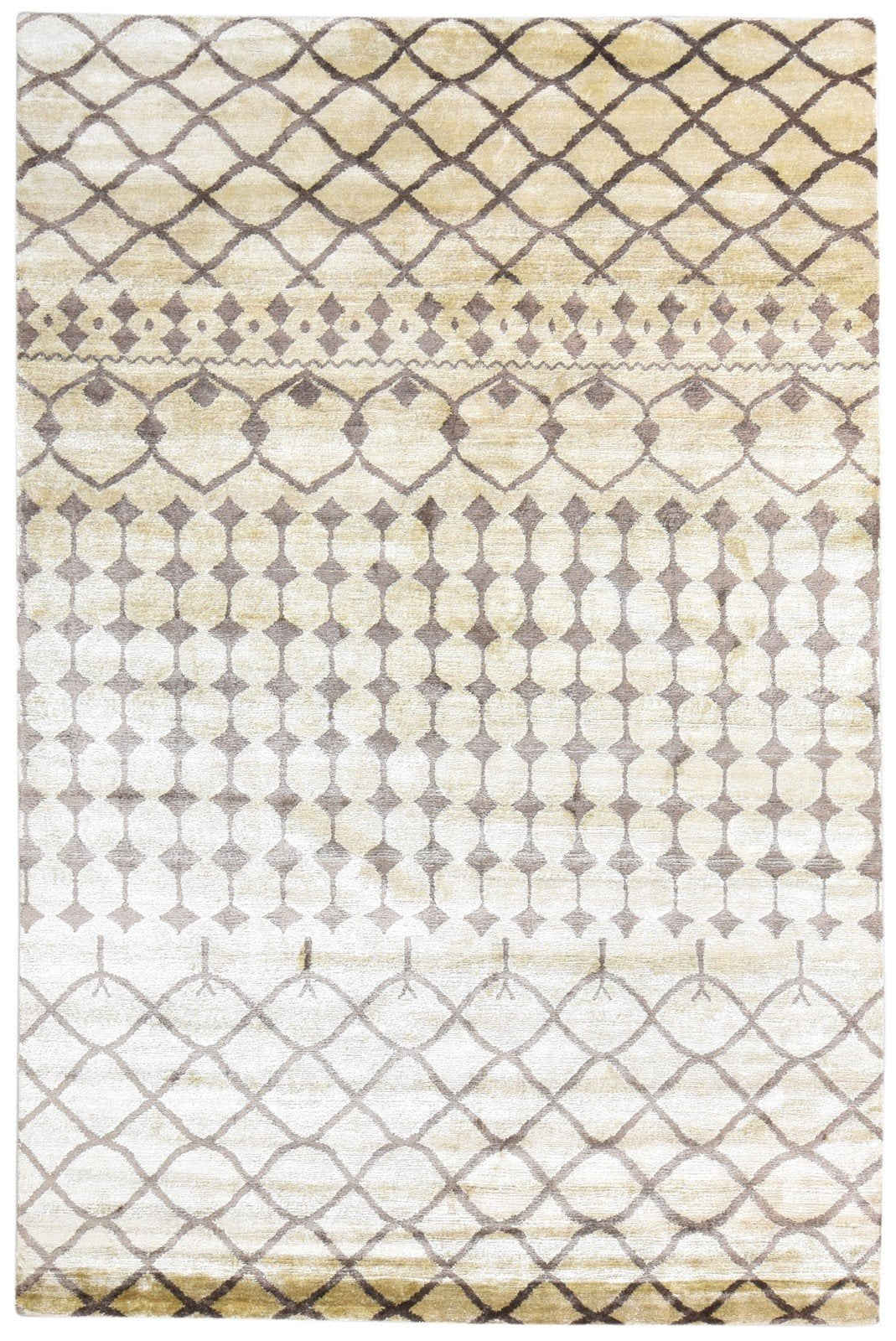 6' X 9' Rug Silk Cream Modern Hand Knotted Moroccan Geometric Room Size Carpet 