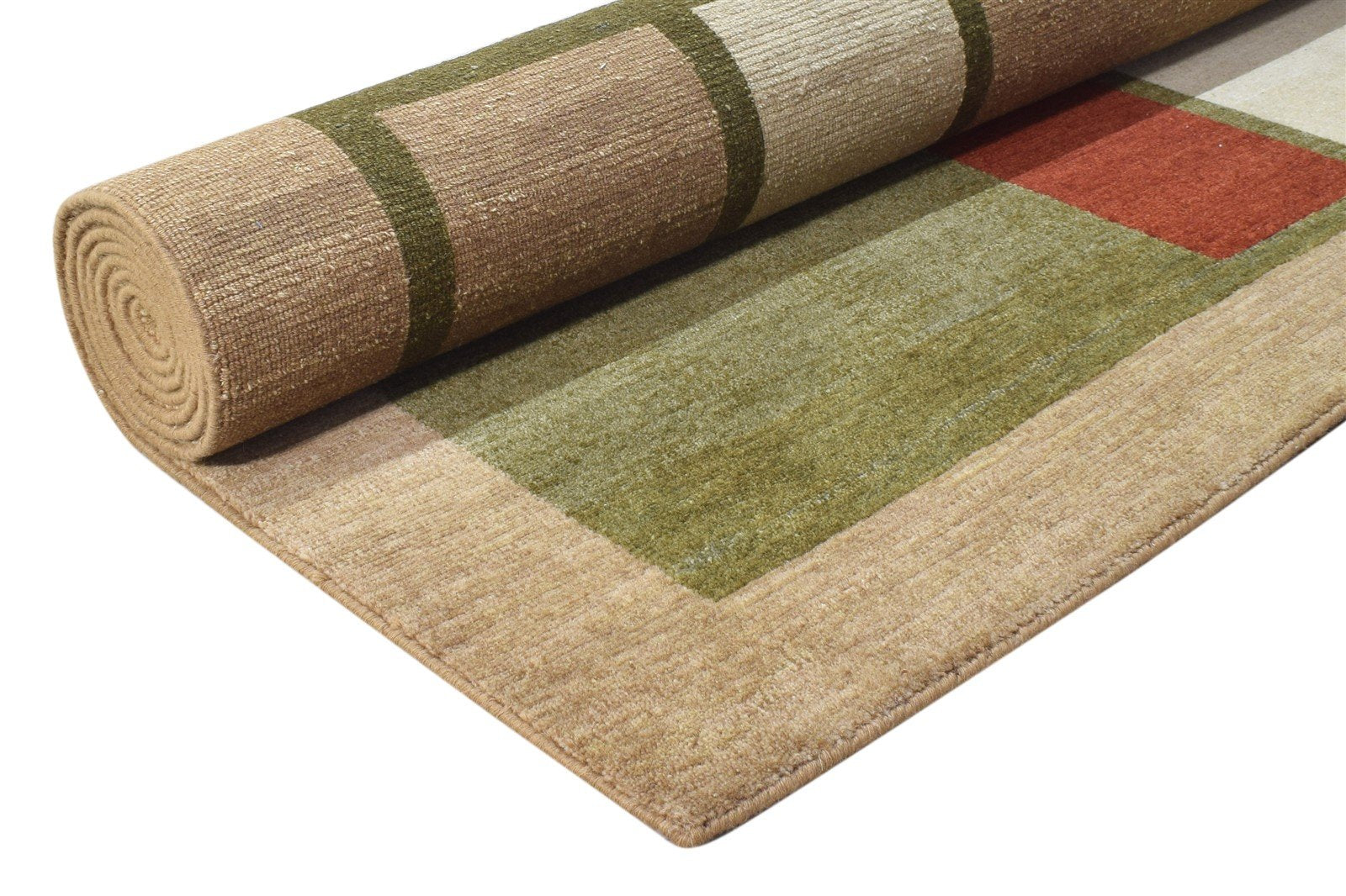 Hand Knotted Olive Wool Rug 6X9 Modern Scandinavian Abstract Room Size Carpet 