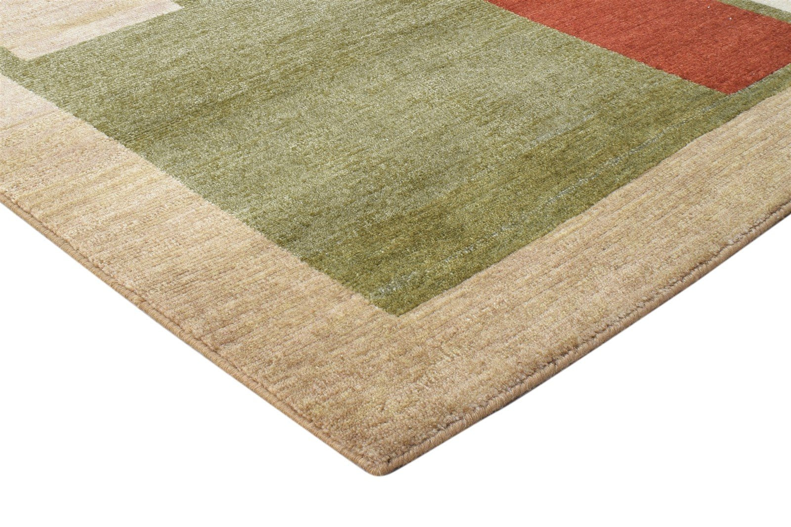 Hand Knotted Olive Wool Rug 6X9 Modern Scandinavian Abstract Room Size Carpet 