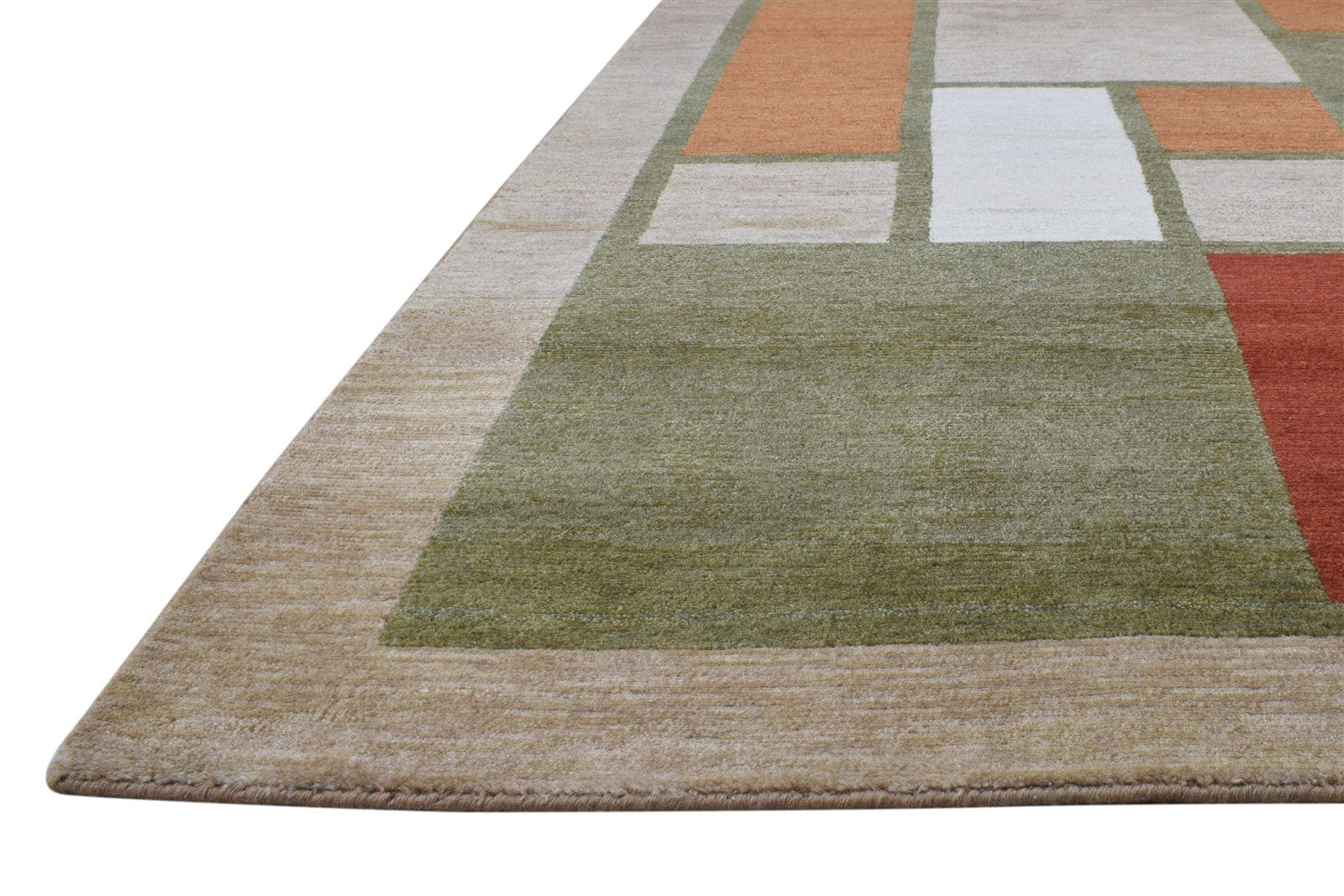 Hand Knotted Olive Wool Rug 6X9 Modern Scandinavian Abstract Room Size Carpet 