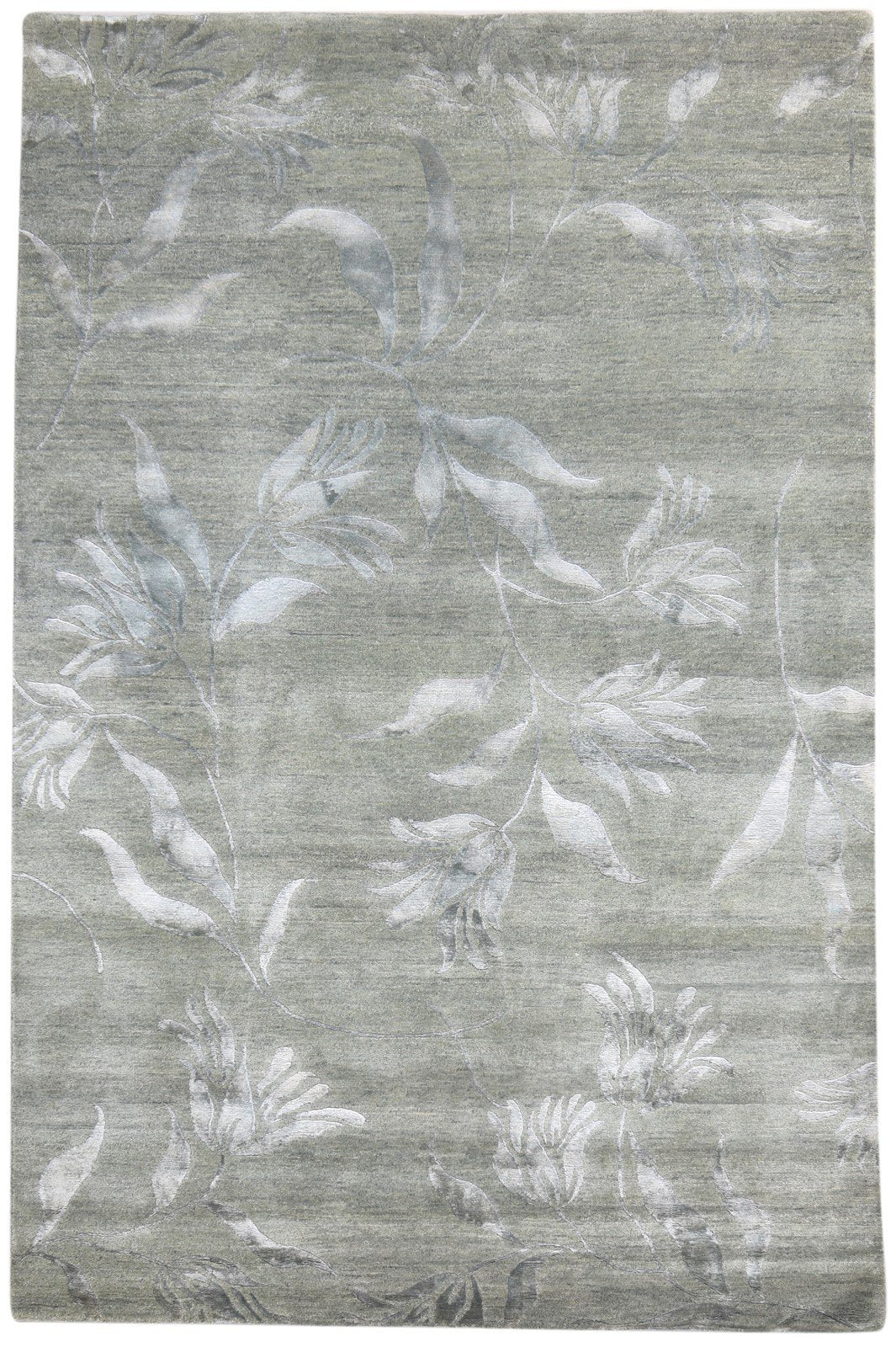 Hand Knotted Grey Wool / Silk Rug 6' X 9' Modern French Floral Room Size Carpet 