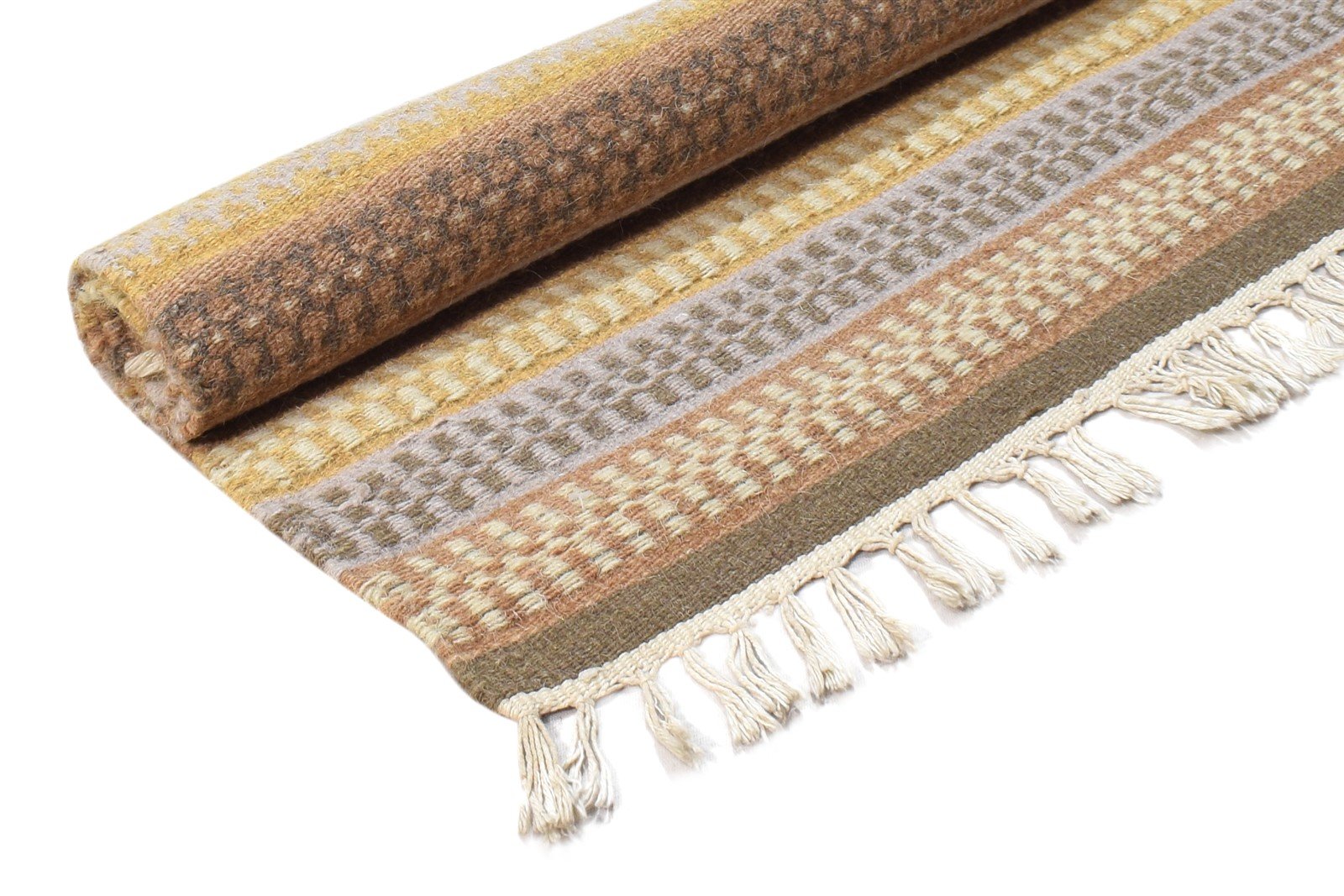 Brown Wool Rug 3' X 3' Southwestern Dhurrie Gabbeh Striped Small Carpet 