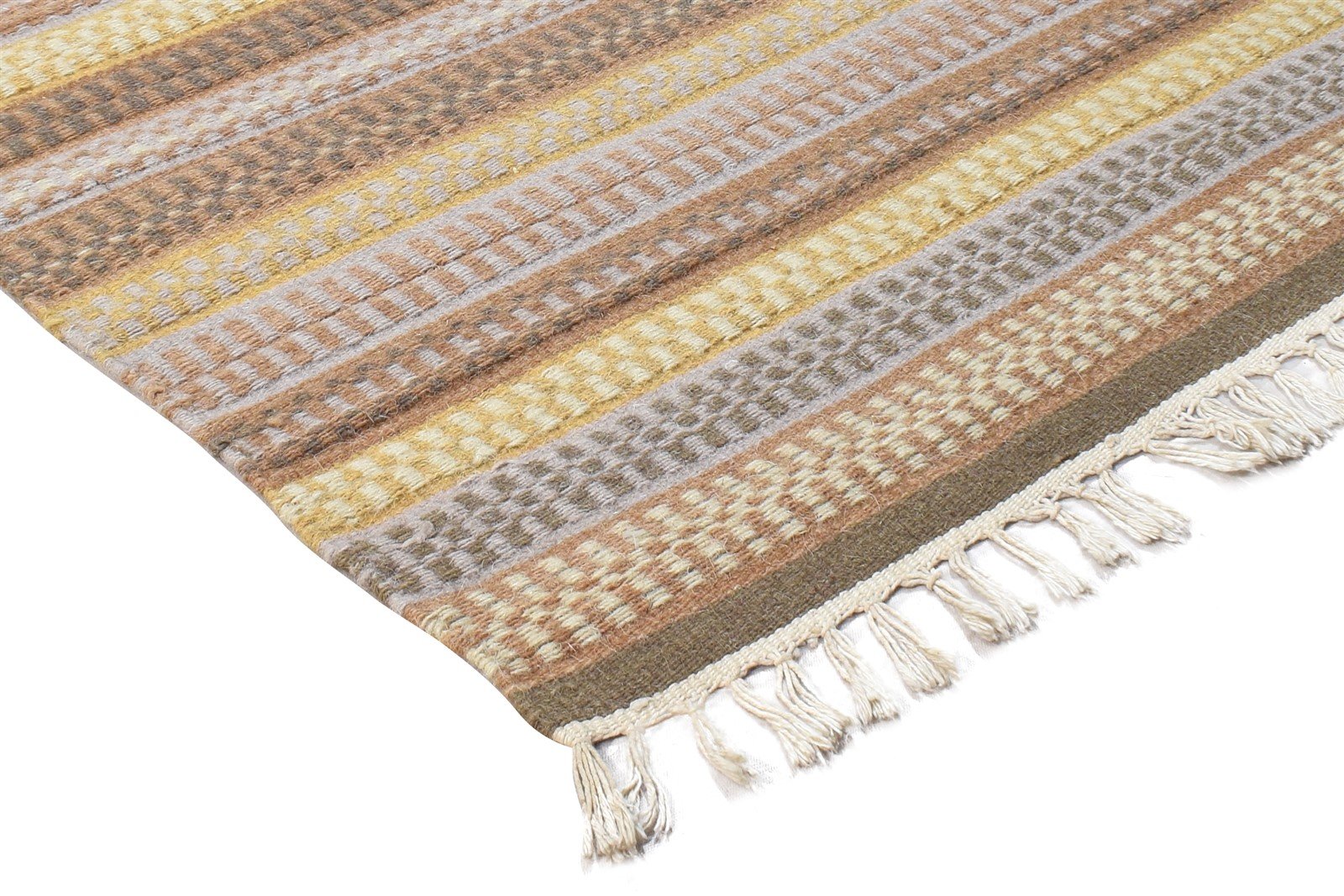 Brown Wool Rug 3' X 3' Southwestern Dhurrie Gabbeh Striped Small Carpet 