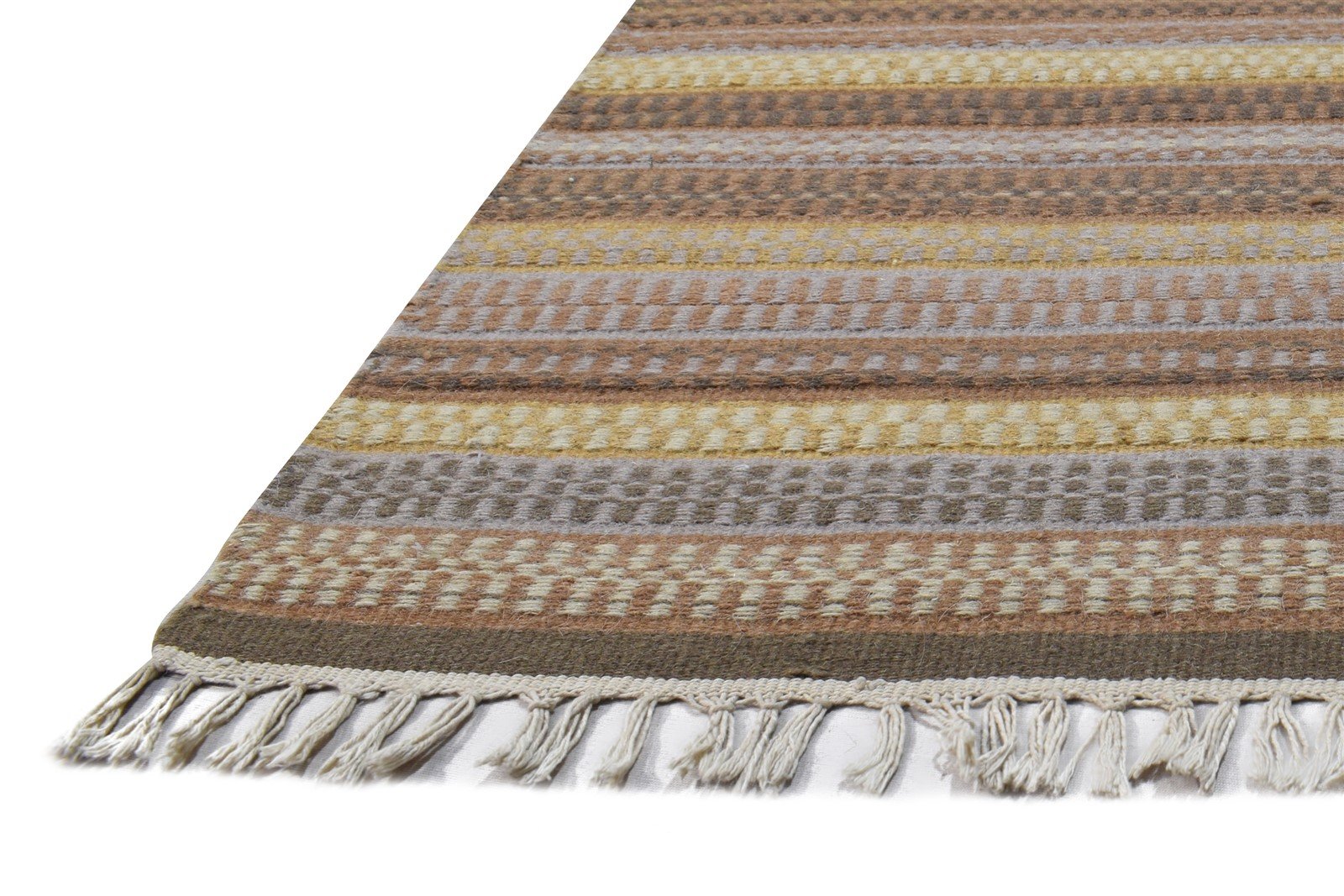 Brown Wool Rug 3' X 3' Southwestern Dhurrie Gabbeh Striped Small Carpet 