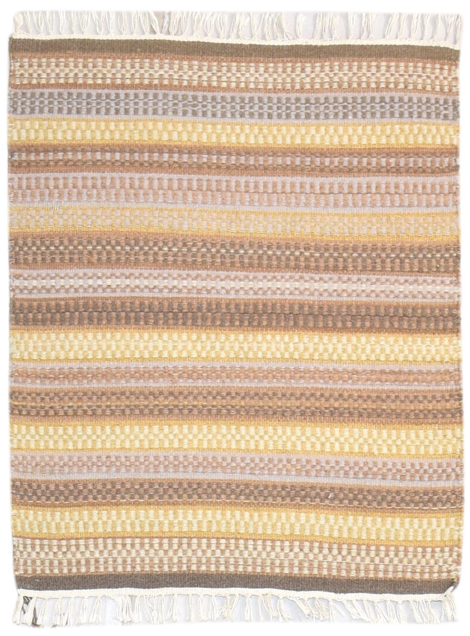 Brown Wool Rug 3' X 3' Southwestern Dhurrie Gabbeh Striped Small Carpet 