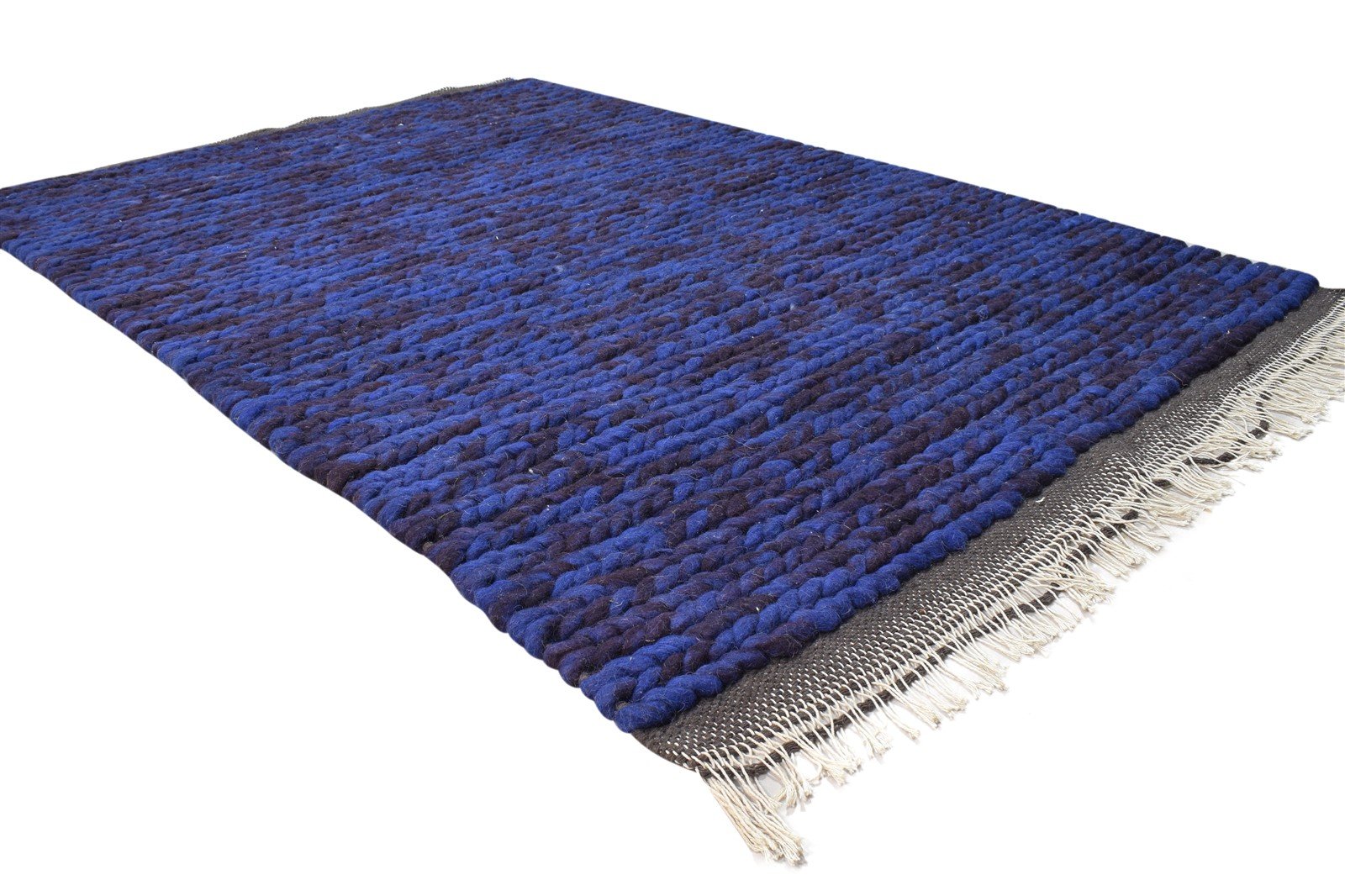 Blue Wool Rug 4' X 6' Modern Hand Woven Bohemian Abstract Room Size Carpet 