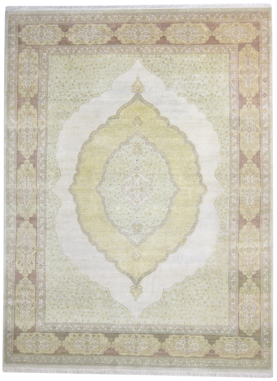 Hand Knotted Sage Wool Rug 8' X 10' Persian Oriental Medallion Large Carpet 