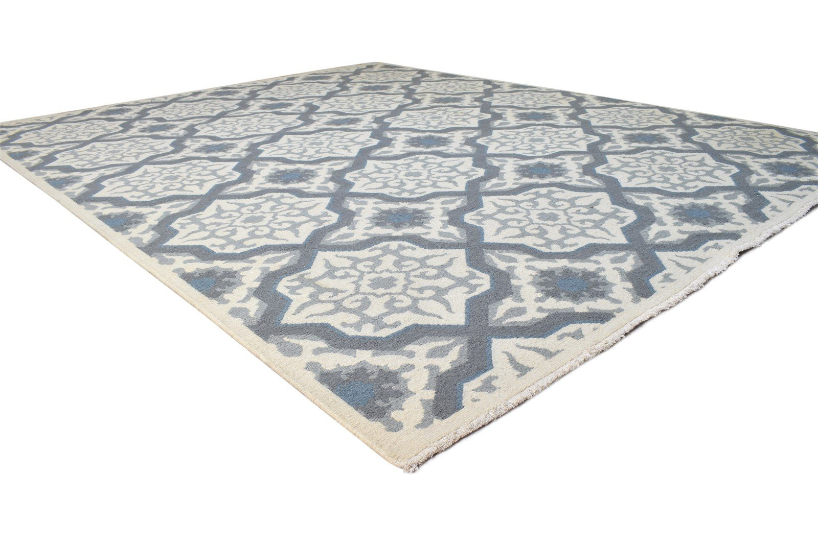 Wool Off-White Rug 8' X 10' Modern Flatweave Moroccan Trellis Large Carpet 