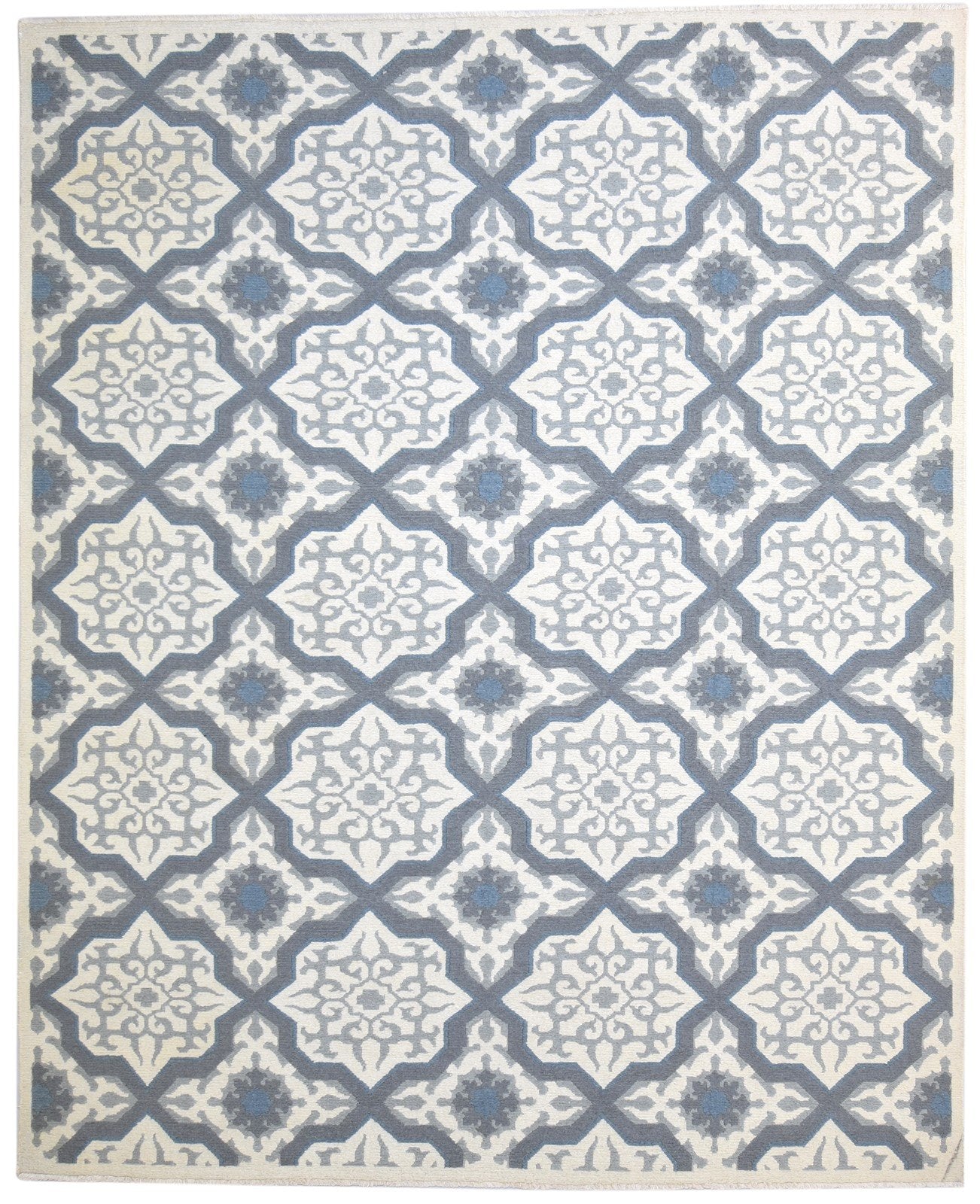 Wool Off-White Rug 8' X 10' Modern Flatweave Moroccan Trellis Large Carpet 