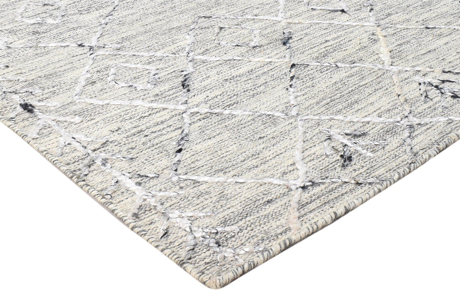 Wool / Silk Grey Rug 5' X 6' Modern Flatweave Moroccan Diamond Room Size Carpet 