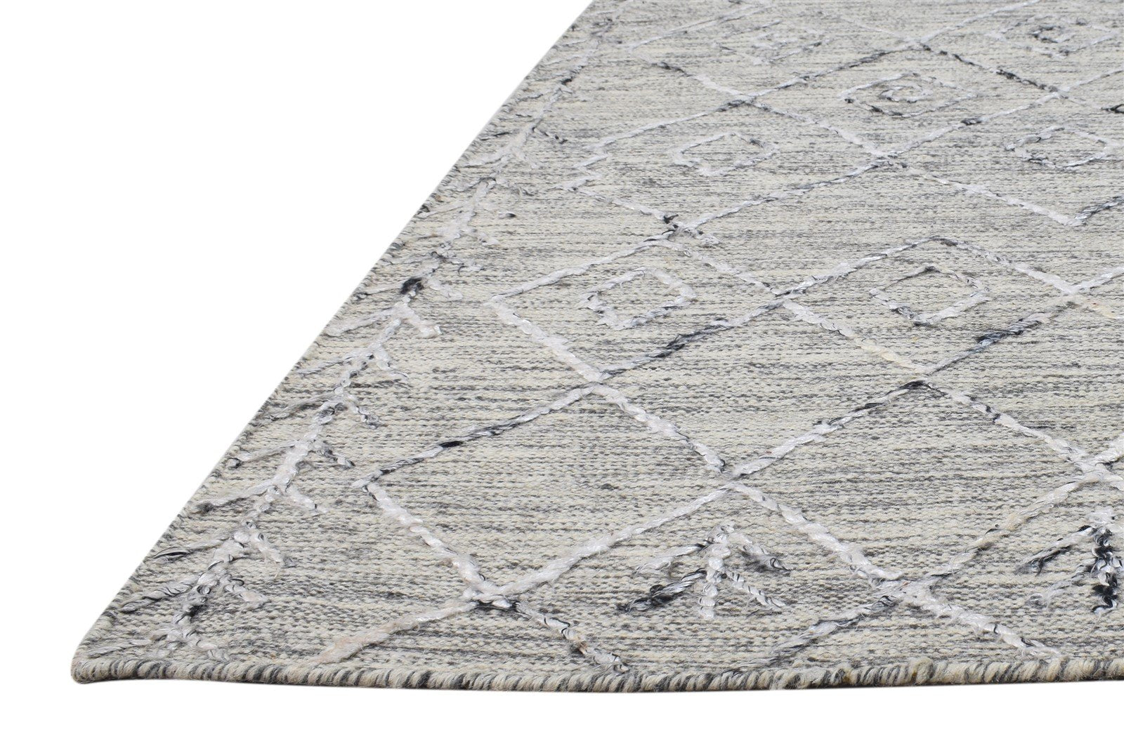 Wool / Silk Grey Rug 5' X 6' Modern Flatweave Moroccan Diamond Room Size Carpet 