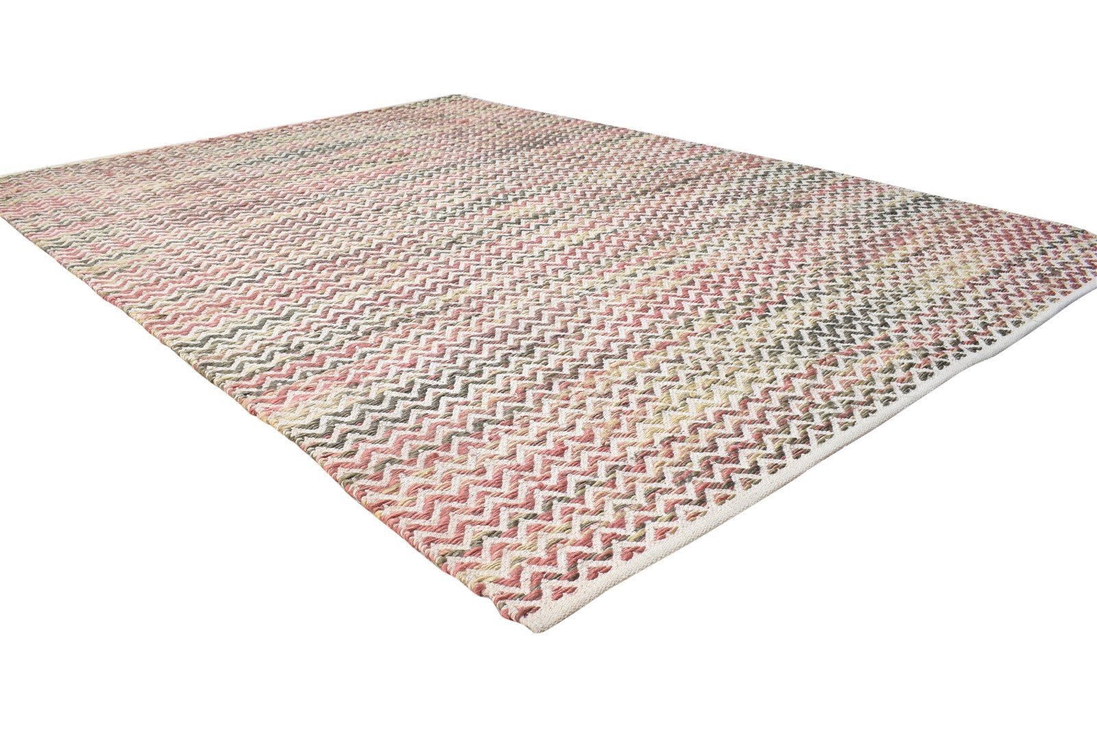 Dhurrie Beige Wool Rug 5' X 7' Modern Scandinavian Chevron Room Size Carpet 