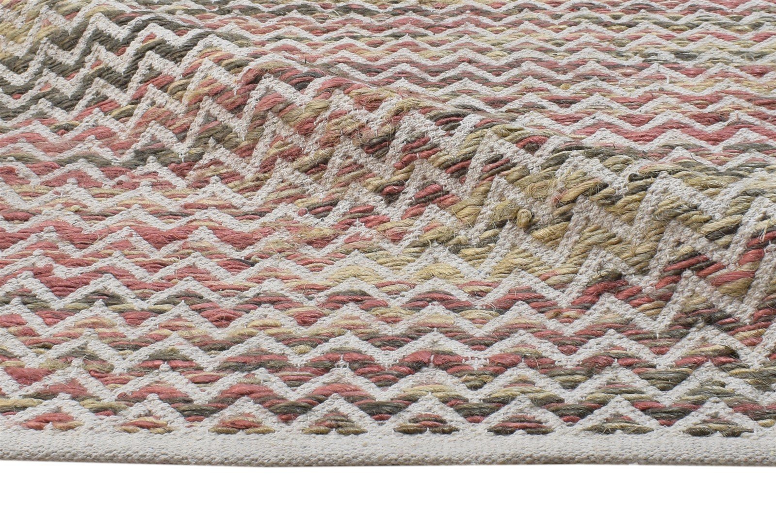 Dhurrie Beige Wool Rug 5' X 7' Modern Scandinavian Chevron Room Size Carpet 