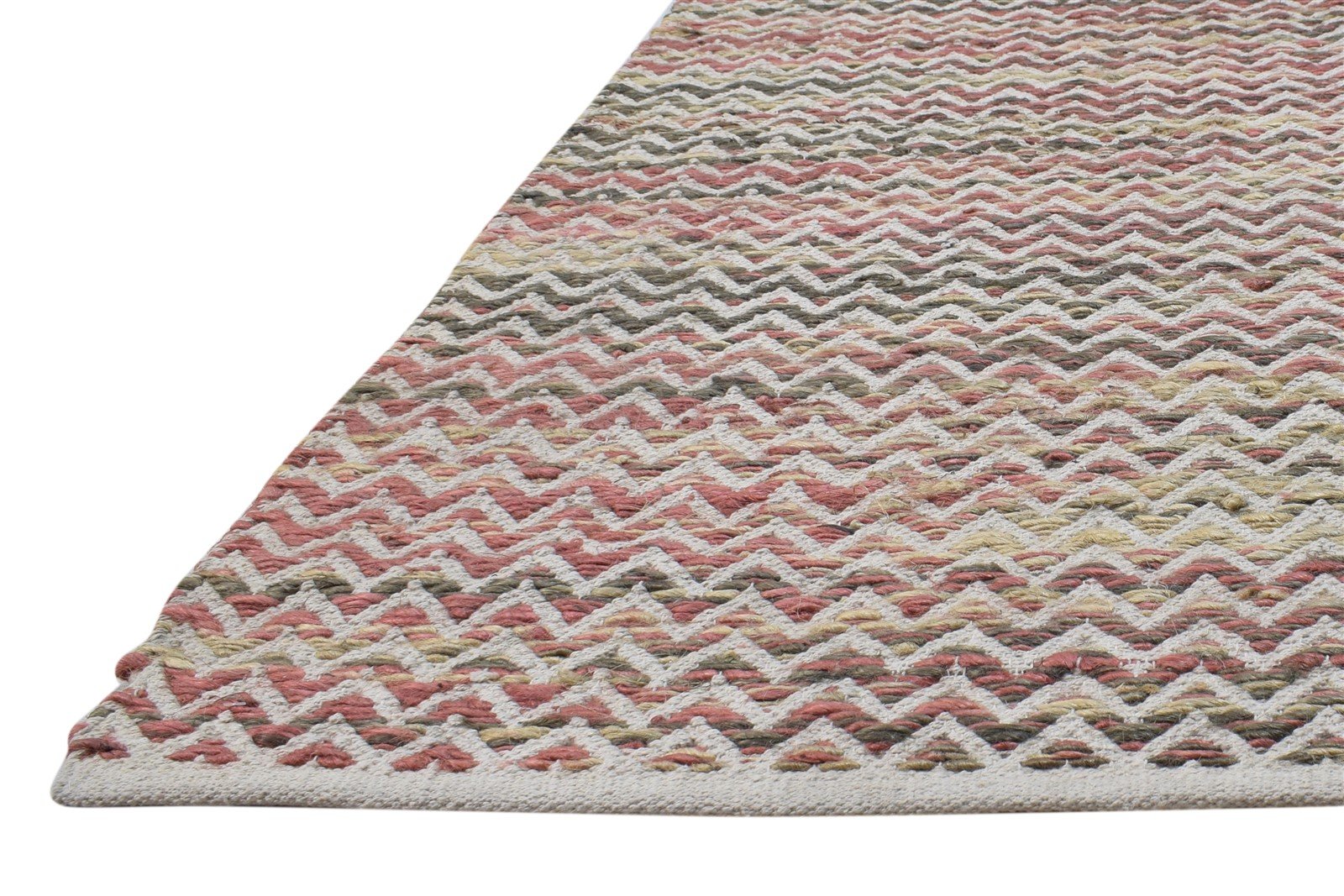 Dhurrie Beige Wool Rug 5' X 7' Modern Scandinavian Chevron Room Size Carpet 