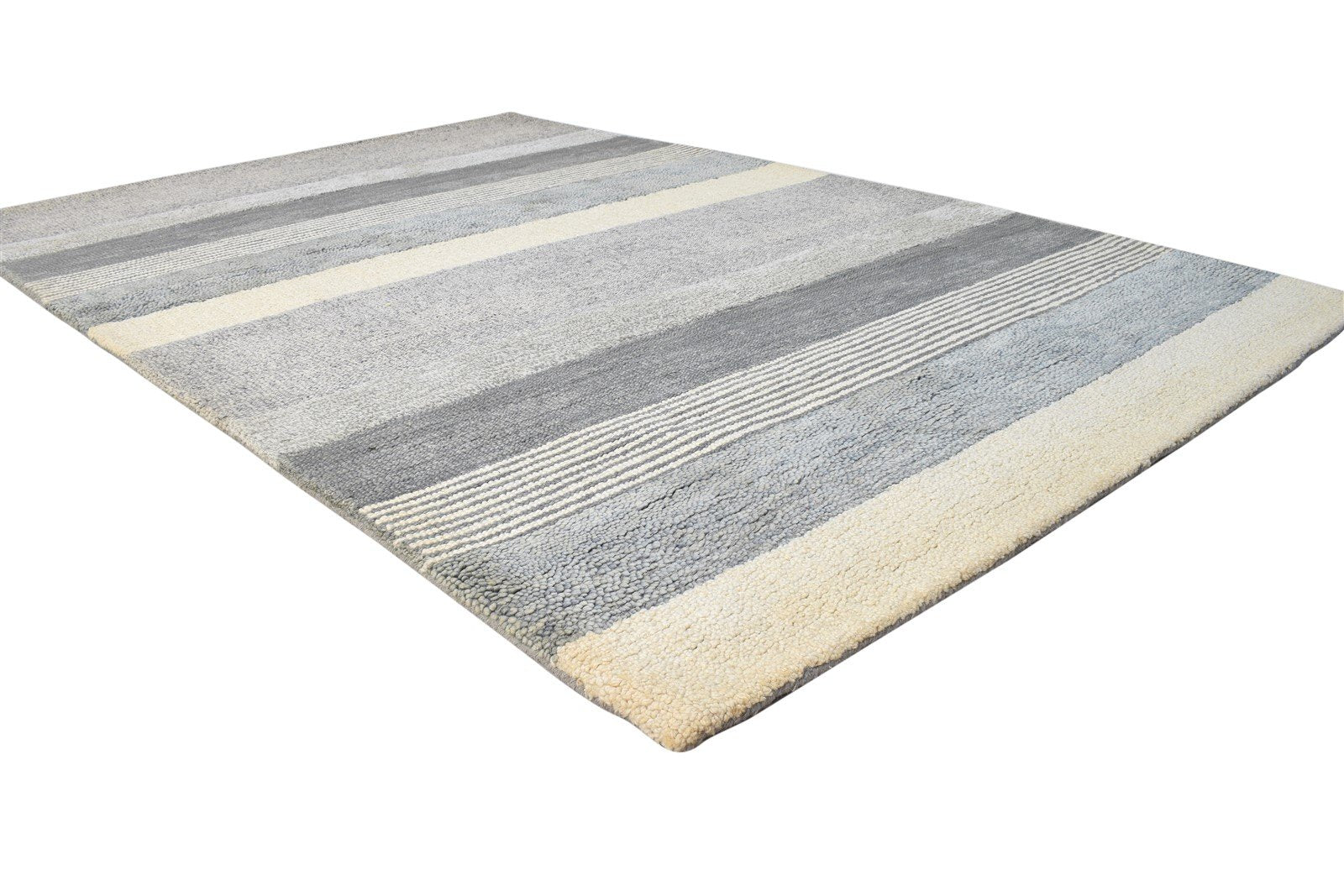 Grey Wool Rug 5' X 8' Modern Hand Tufted Scandinavian Striped Room Size Carpet 